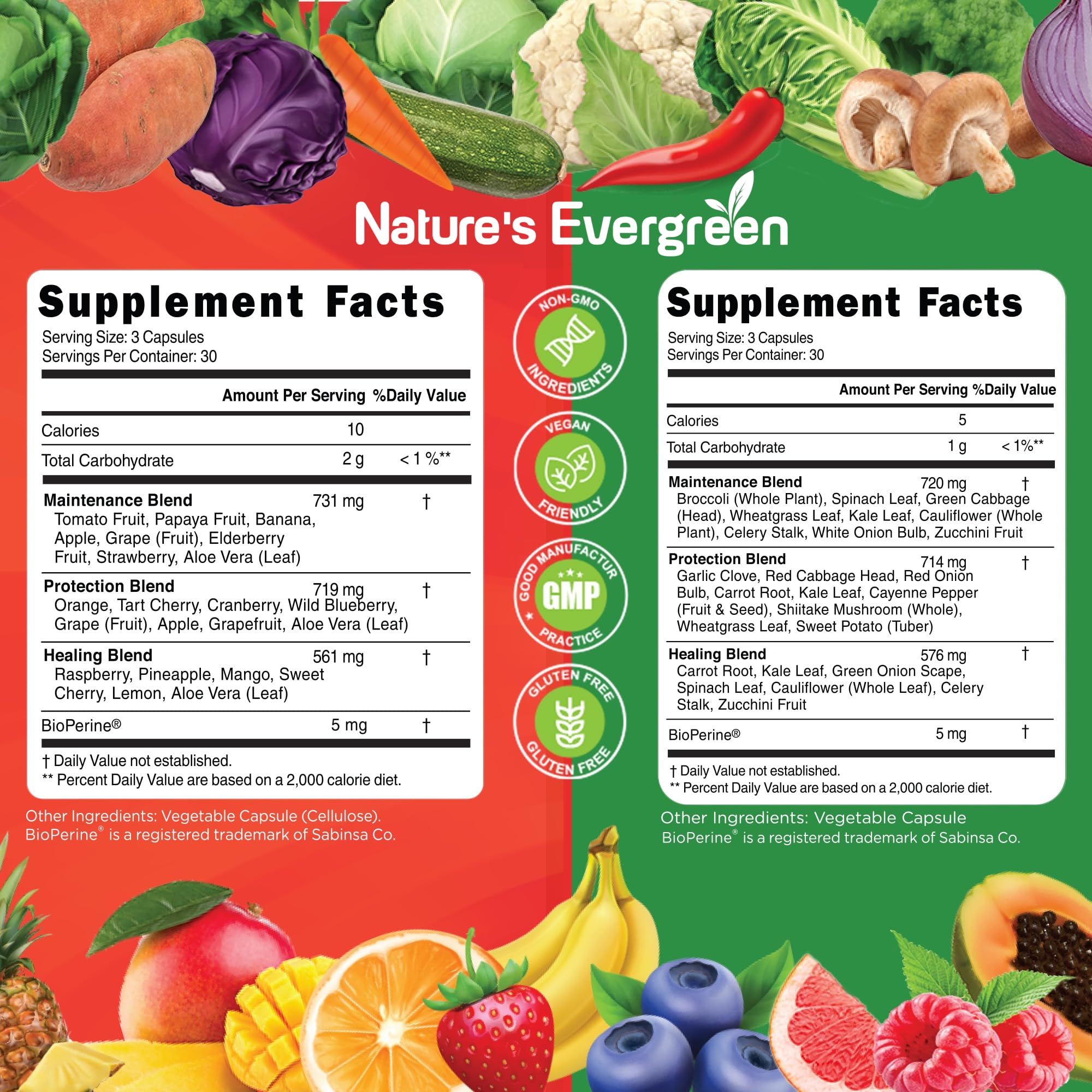 Fruits and Veggies Supplement - Nature Fruits and Vegetables Supplements - Vegan, Non GMO, Soy Free, Superfood Vitamins & Minerals Nutritional Balance - (Total 180 Capsules - Pack of 2) Made in USA Nature's Evergreen buy supplements canada