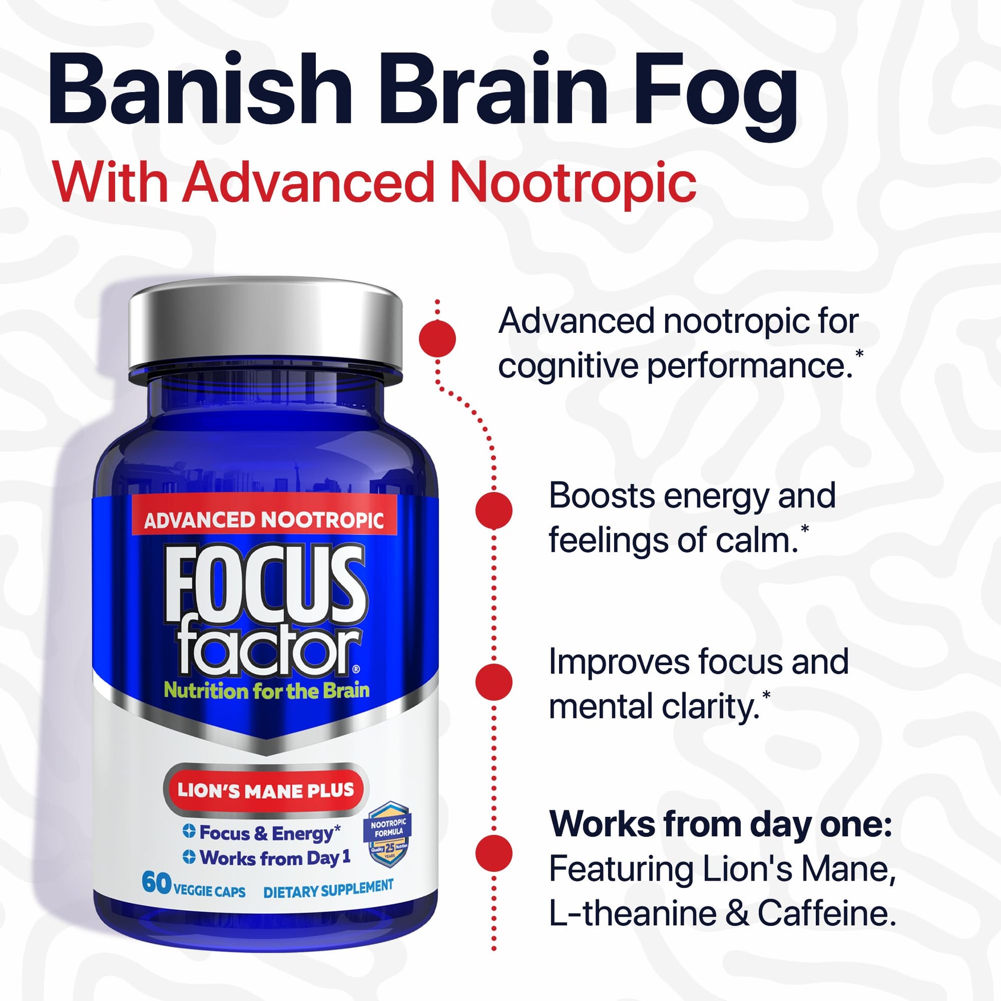 Focus Factor Lions Mane Plus, Advanced Nootropic with L-Theanine, Caffeine, Focus and Energy (60 Count) Focus Factor buy supplements canada