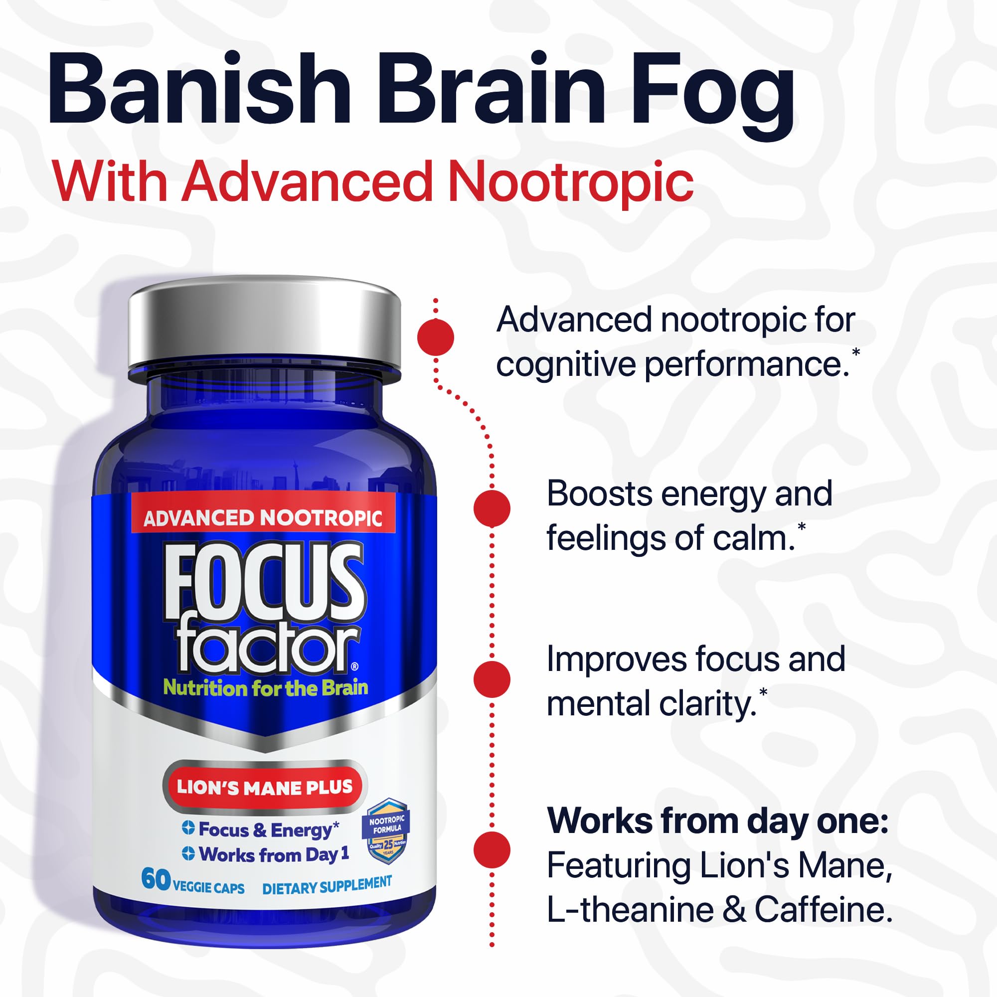 Focus Factor Lions Mane Plus, Advanced Nootropic with L-Theanine, Caffeine, Focus and Energy (60 Count) Focus Factor buy supplements canada