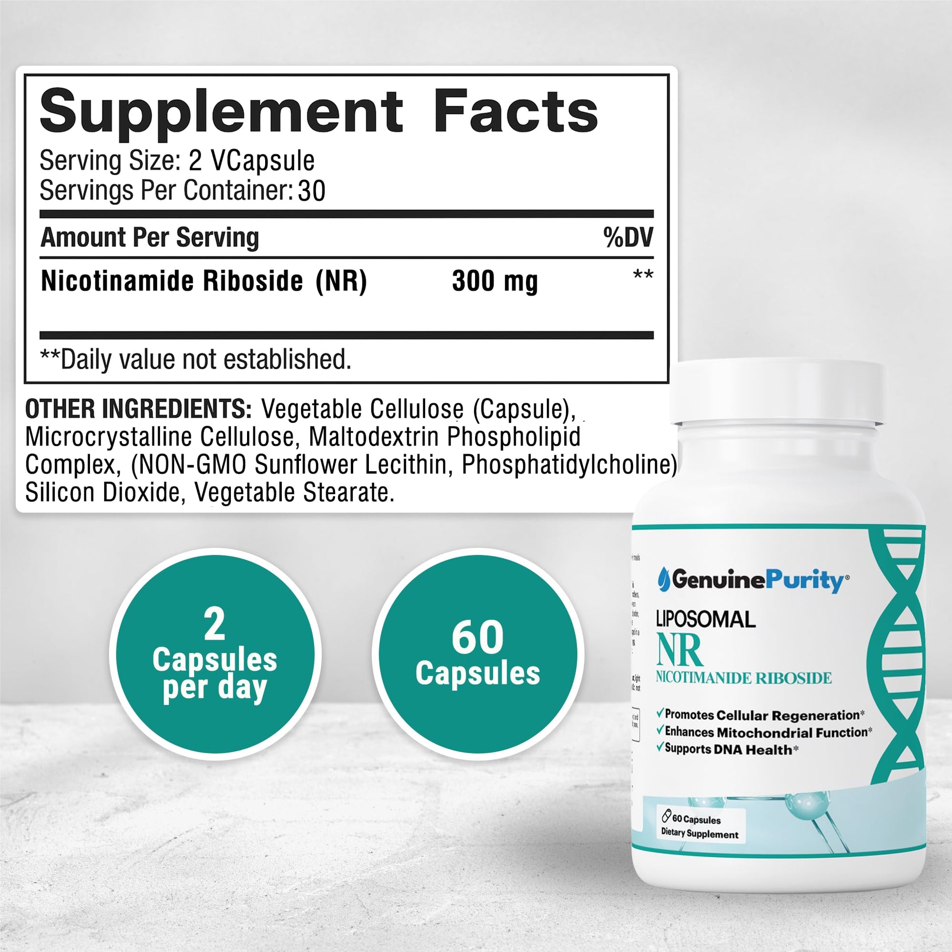 GenuinePurity Liposomal NR 300mg Nicotinamide Riboside Supplement | Advanced NAD Boost for Cellular Energy and Mitochondrial Function | Gluten Free, Vegan, USA Made, Non-GMO | 60 Capsules GenuinePurity buy supplements canada