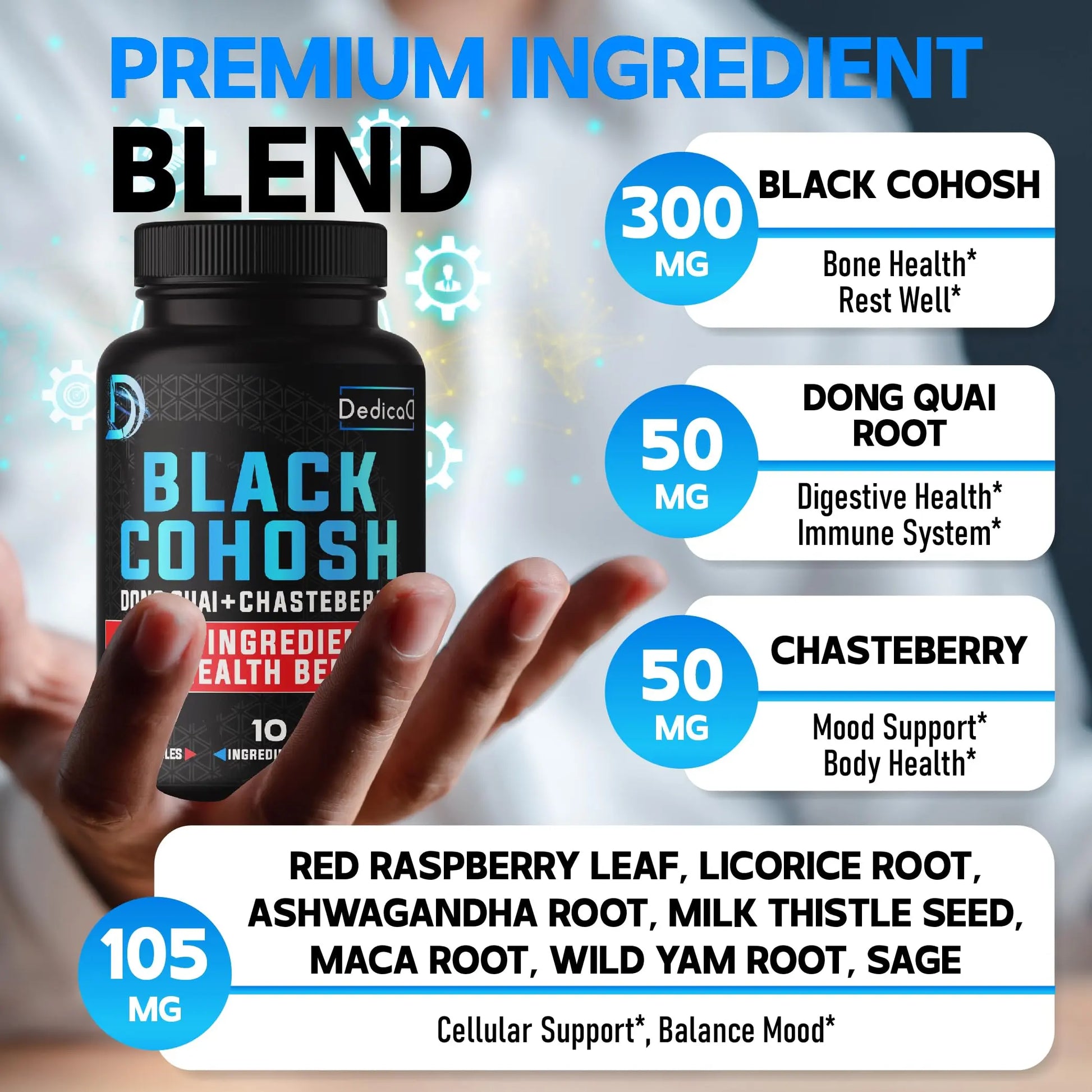 DEDICAD 12in1 Black Cohosh 5-Month Supply for Menopause Support Supplement with Dong Quai, Chasteberry, Red Raspberry, Licorice, Wild Yam & More - 150 Capsules DEDICAD buy supplements canada