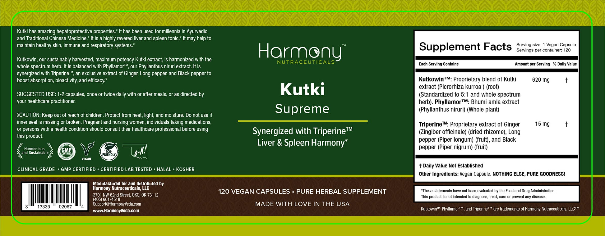 Kutki Supreme - Harmony Nutraceuticals Ayurvedic Medicine for Healthy Skin, Immune and Respiratory Systems - 120 Vegan Organic Capsules Harmony Nutraceuticals buy supplements canada