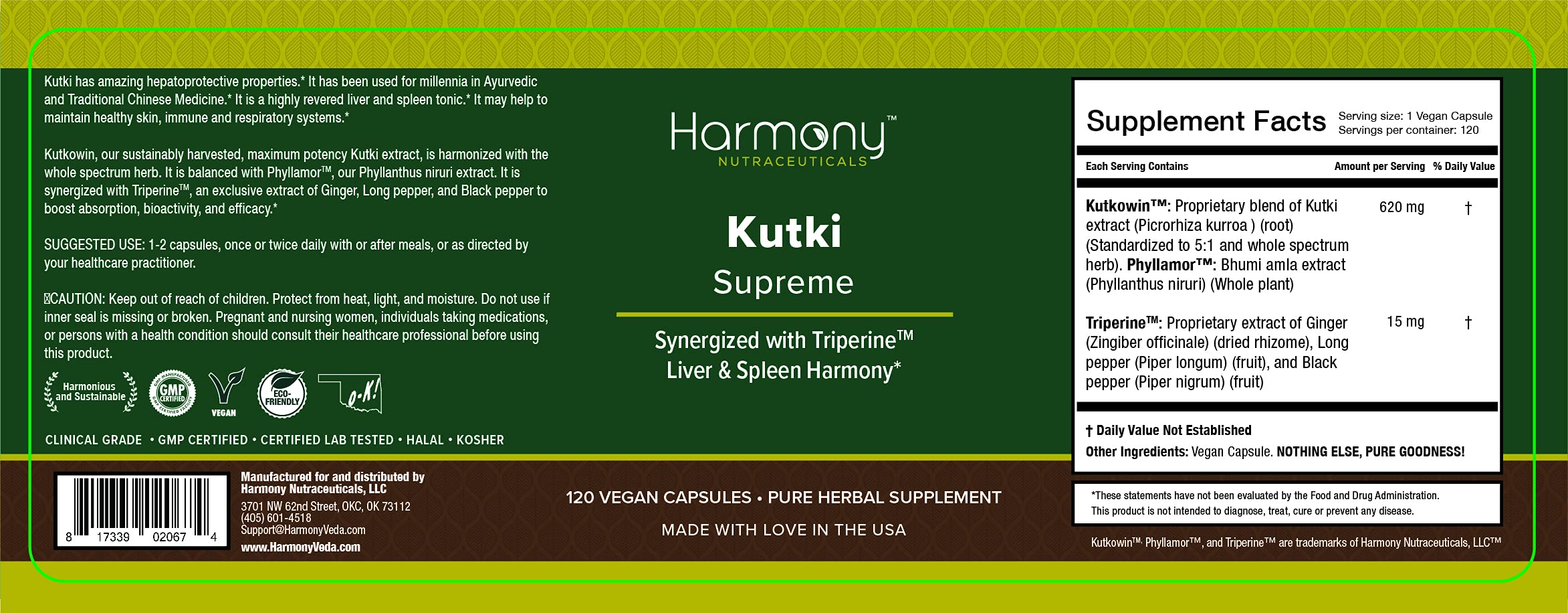 Kutki Supreme - Harmony Nutraceuticals Ayurvedic Medicine for Healthy Skin, Immune and Respiratory Systems - 120 Vegan Organic Capsules Harmony Nutraceuticals buy supplements canada