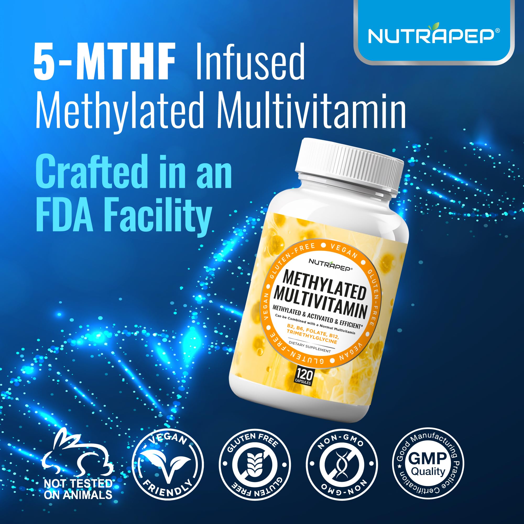 NutraPep Methylated Multivitamin for Men Women - 5-MTHF Riboflavin Vitamin B2 B6 B12 B Complex Trimethylglycine Methyl Folate L Methylfolate Capsules Supplement NutraPep buy supplements canada