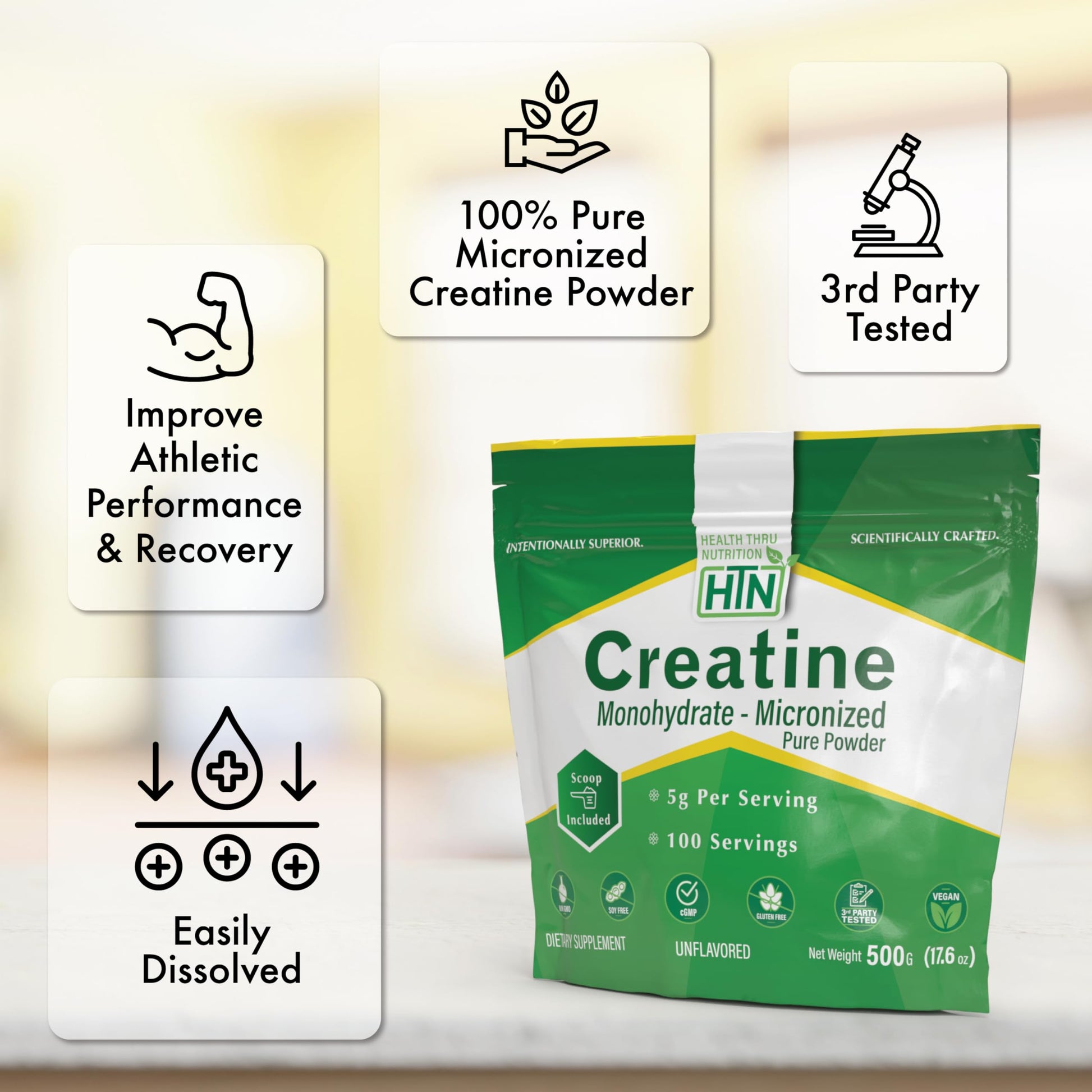 Health Thru Nutrition Creatine Monohydrate Micronized Powder – 500g Pure Unflavored – 5g Per Scoop – Workout Support, Muscle Fuel and Recovery Bulk Supplement | Non-GMO, Vegan Health Thru Nutrition buy supplements canada