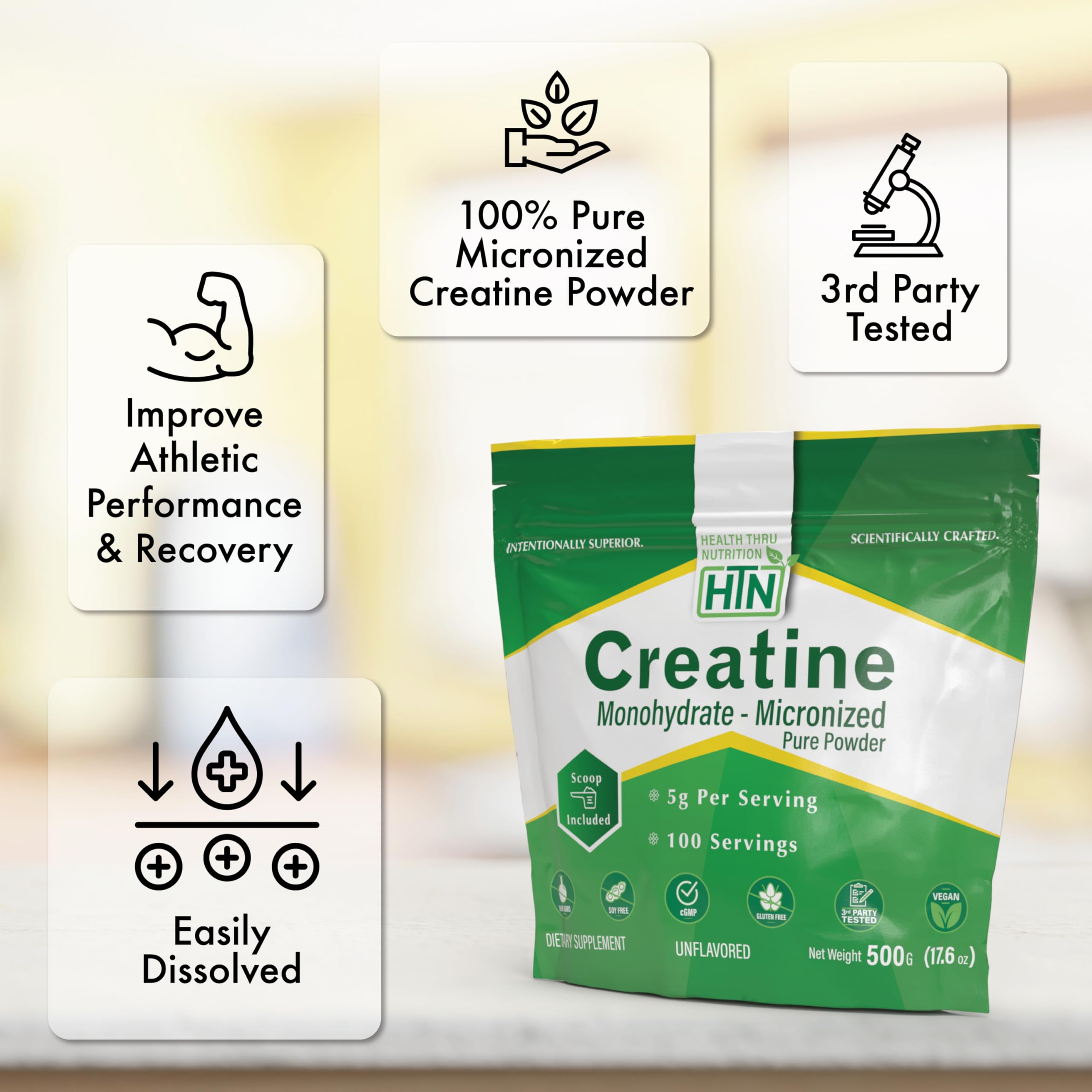 Health Thru Nutrition Creatine Monohydrate Micronized Powder – 500g Pure Unflavored – 5g Per Scoop – Workout Support, Muscle Fuel and Recovery Bulk Supplement | Non-GMO, Vegan Health Thru Nutrition buy supplements canada