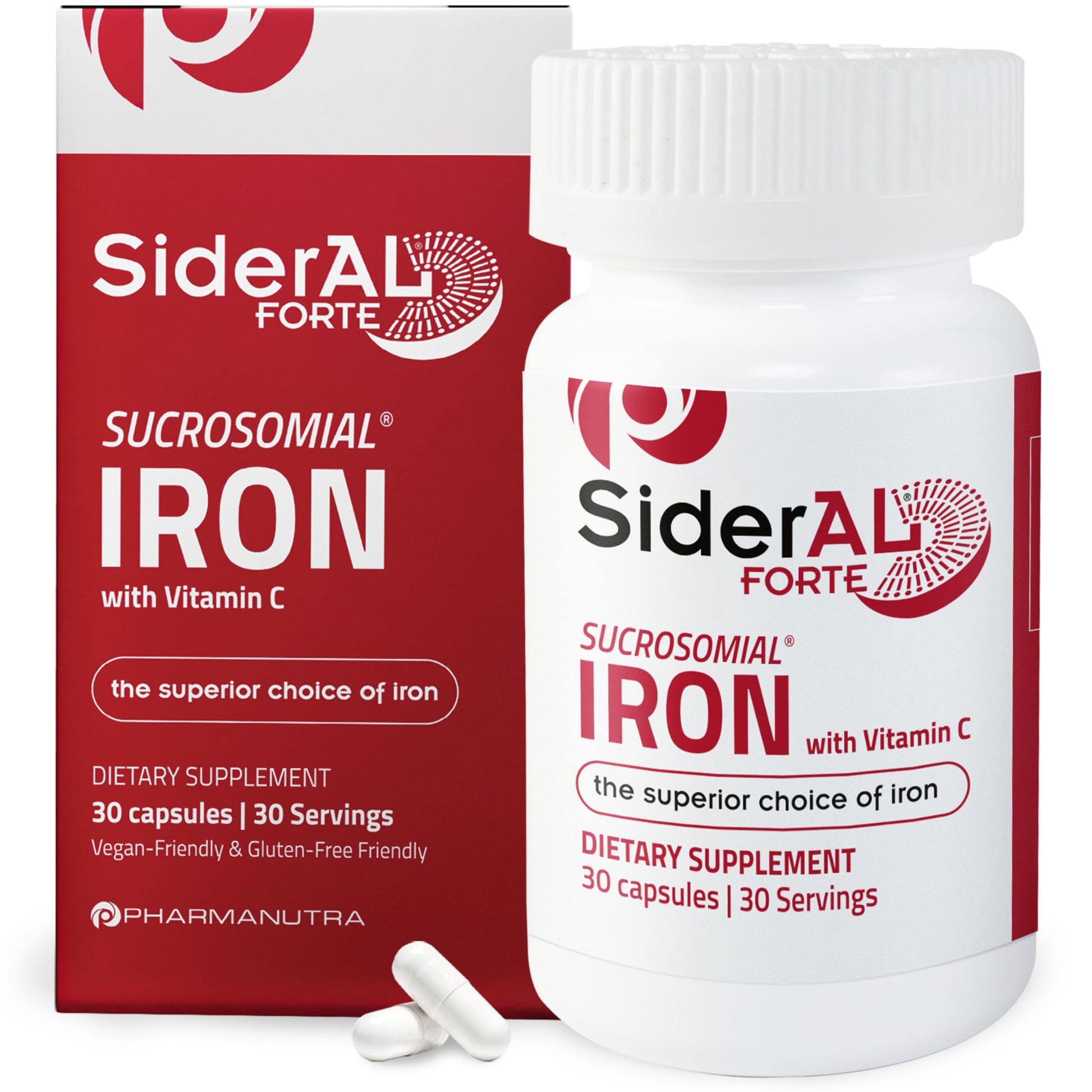 SiderAL Forte Iron Supplement Clinically Proven to Increase Levels Without Side Effects | Sucrosomial High Absorption Gentle Iron Pills for Women and Men | Vitamin C | Anemia & Energy Support | 30 ct PHARMANUTRA buy supplements canada