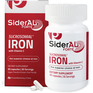 SiderAL Forte Iron Supplement Clinically Proven to Increase Levels Without Side Effects | Sucrosomial High Absorption Gentle Iron Pills for Women and Men | Vitamin C | Anemia & Energy Support | 30 ct PHARMANUTRA buy supplements canada