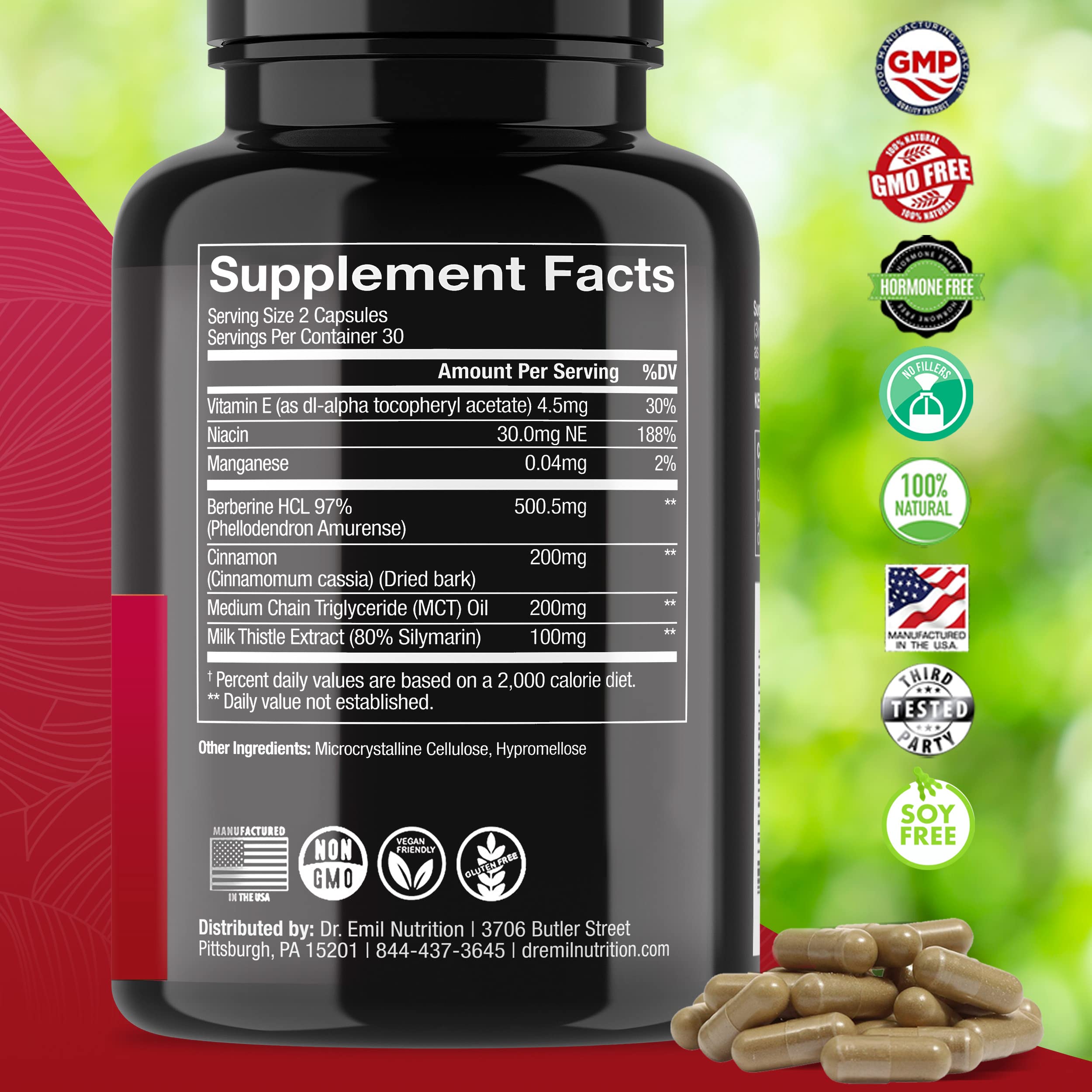Dr. Emil Berberine 500mg Capsules - Berberine Supplement with Cinnamon, MTC Oil & Milk DR EMIL NUTRITION buy supplements canada