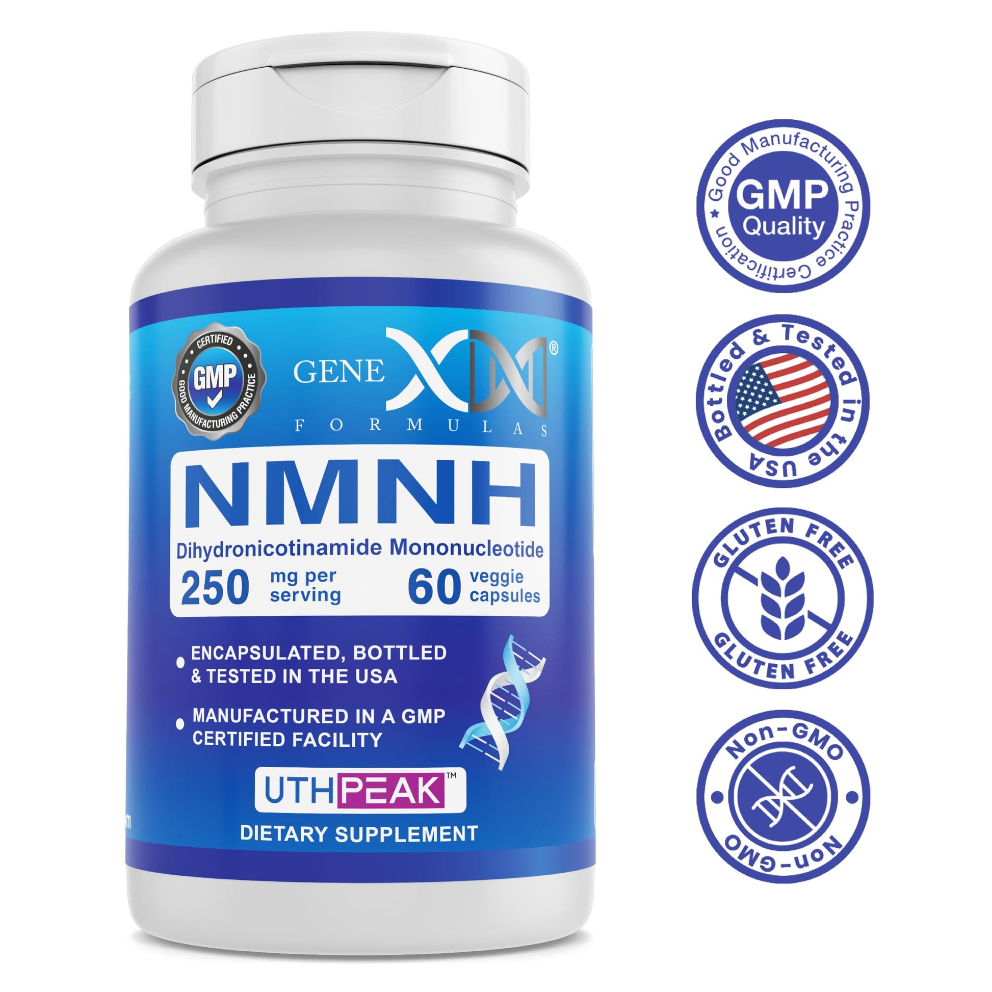 Genex Formulas 250mg NMNH (60 Capsules - 30 Servings) | Uthpeak™ NMNH (Dihydronicotinamide Mononucleotide) NAD+ Precursor for Healthy Aging - Non-GMO, Gluten-Free, Vegetarian Genex Formulas buy supplements canada
