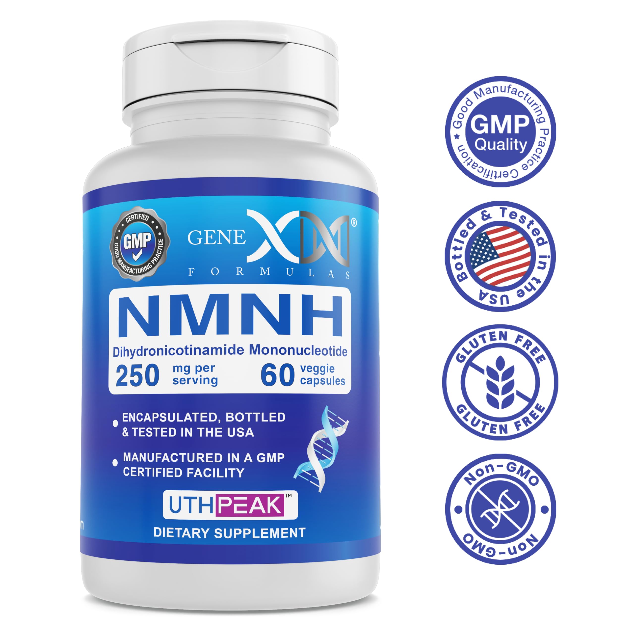 Genex Formulas 250mg NMNH (60 Capsules - 30 Servings) | Uthpeak™ NMNH (Dihydronicotinamide Mononucleotide) NAD+ Precursor for Healthy Aging - Non-GMO, Gluten-Free, Vegetarian Genex Formulas buy supplements canada