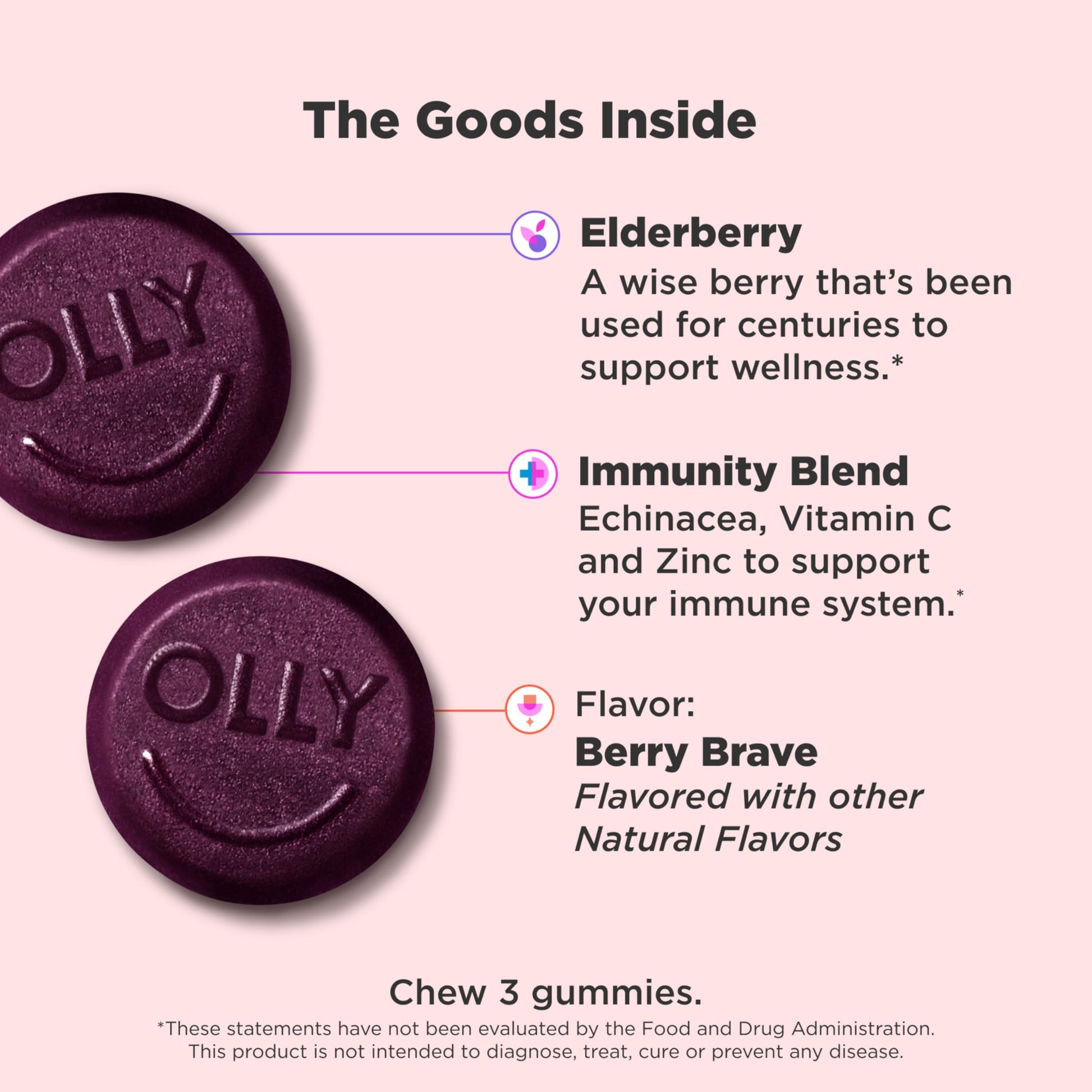 OLLY Immunity Gummy, Immune Support, Elderberry, Zinc, Vitamin C, Supplement, Berry Flavor, 15 Day Supply - 45 Count OLLY buy supplements canada