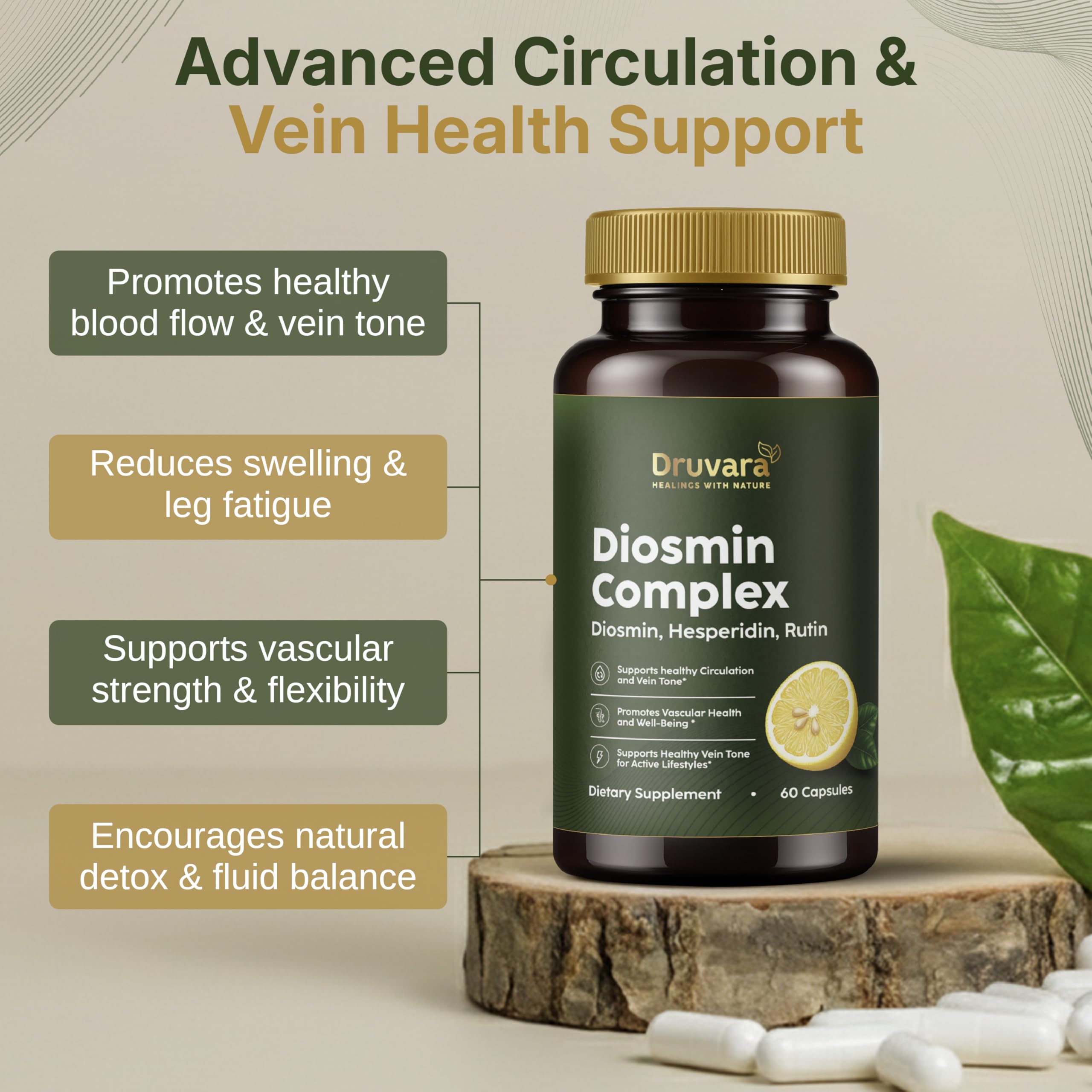 Druvara Diosmin Hesperidin with Rutin & B Vitamins | Vein Support Supplement for Leg Comfort, Healthy Circulation, Vein Strength & Improved Mobility - 60 Capsules Druvara buy supplements canada