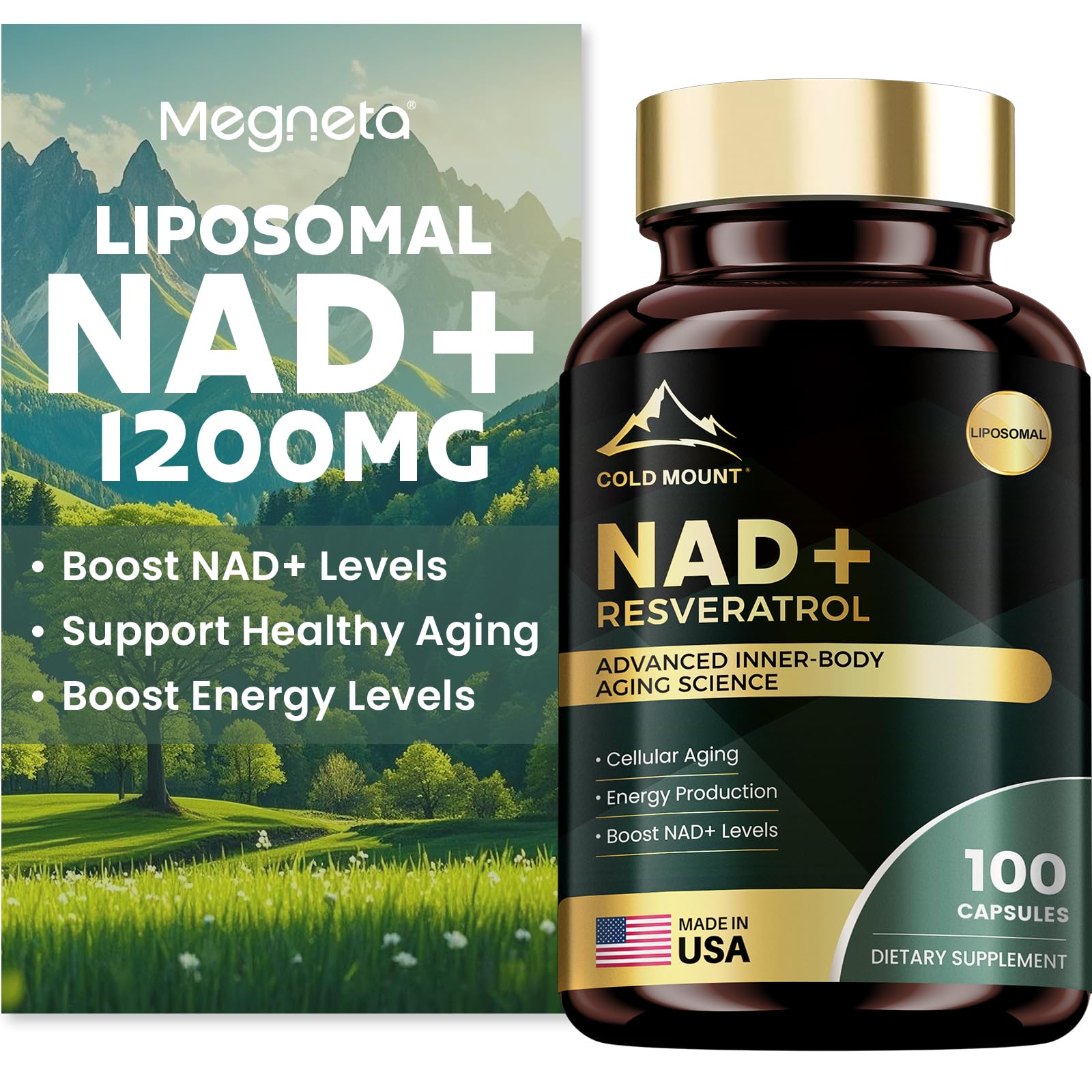 MEGNETA Liposomal NAD+ Supplement 1200mg with Trans Resveratrol - Boost NAD+ Levels, Energy & Anti-Aging Support - Vegan, 100 Capsules MEGNETA buy supplements canada