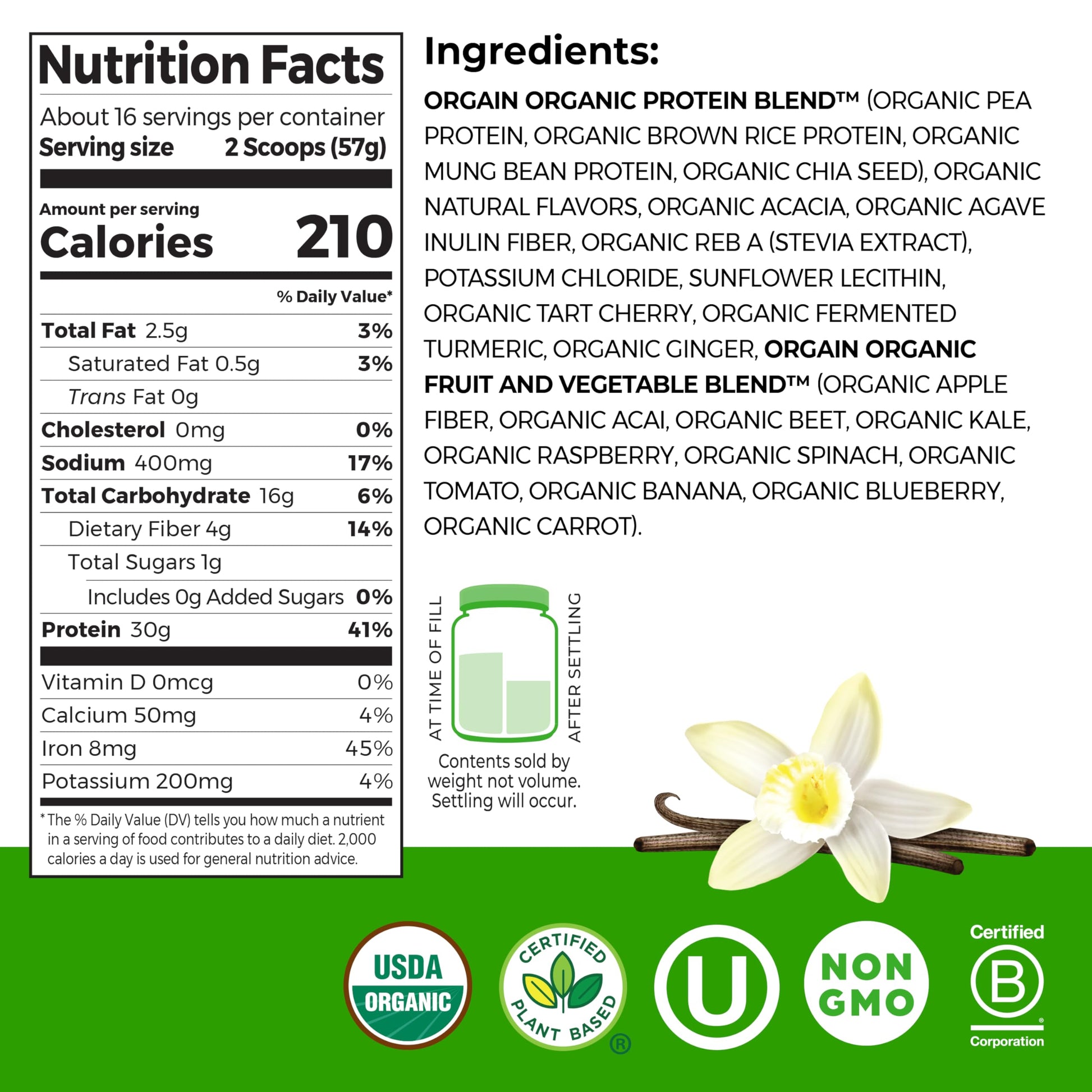 Orgain Organic 30g Vegan Plant Protein Powder, Vanilla, 9g EAAs + BCAAs, High Plant Protein, 4g Prebiotic + Fiber, 1g Sugar, Pre-Workout, Muscle Support + Recovery - 2.01lb (Packaging May Vary) Orgain buy supplements canada