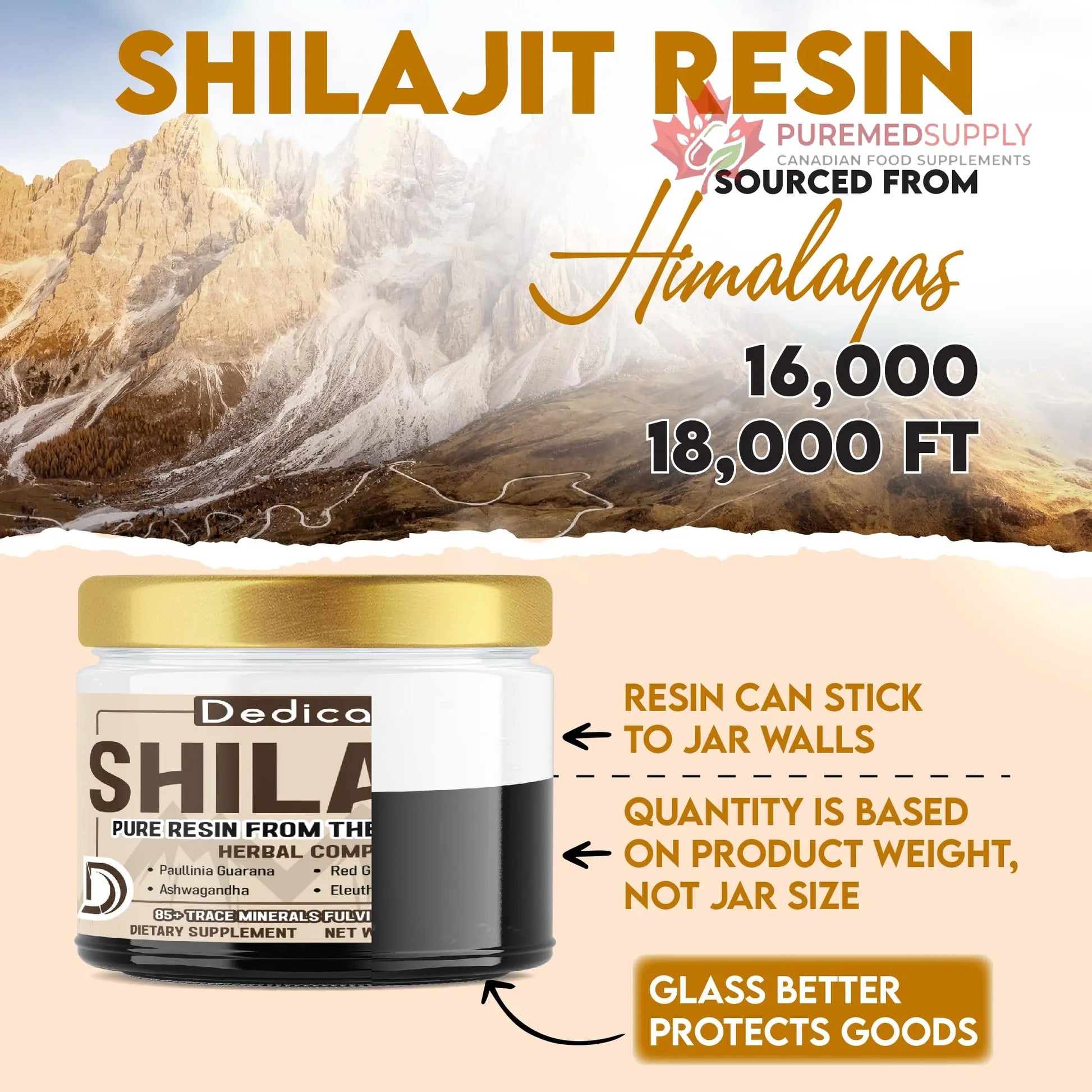 DEDICAD 30g Shilajit Resin with Herbal Complex - Paullinia Guarana, Gotu Kola Leaf & More - Shilajit Pure Himalayan Organic for Immune System, Energy Production, Brain Health & Stamina DEDICAD buy supplements canada