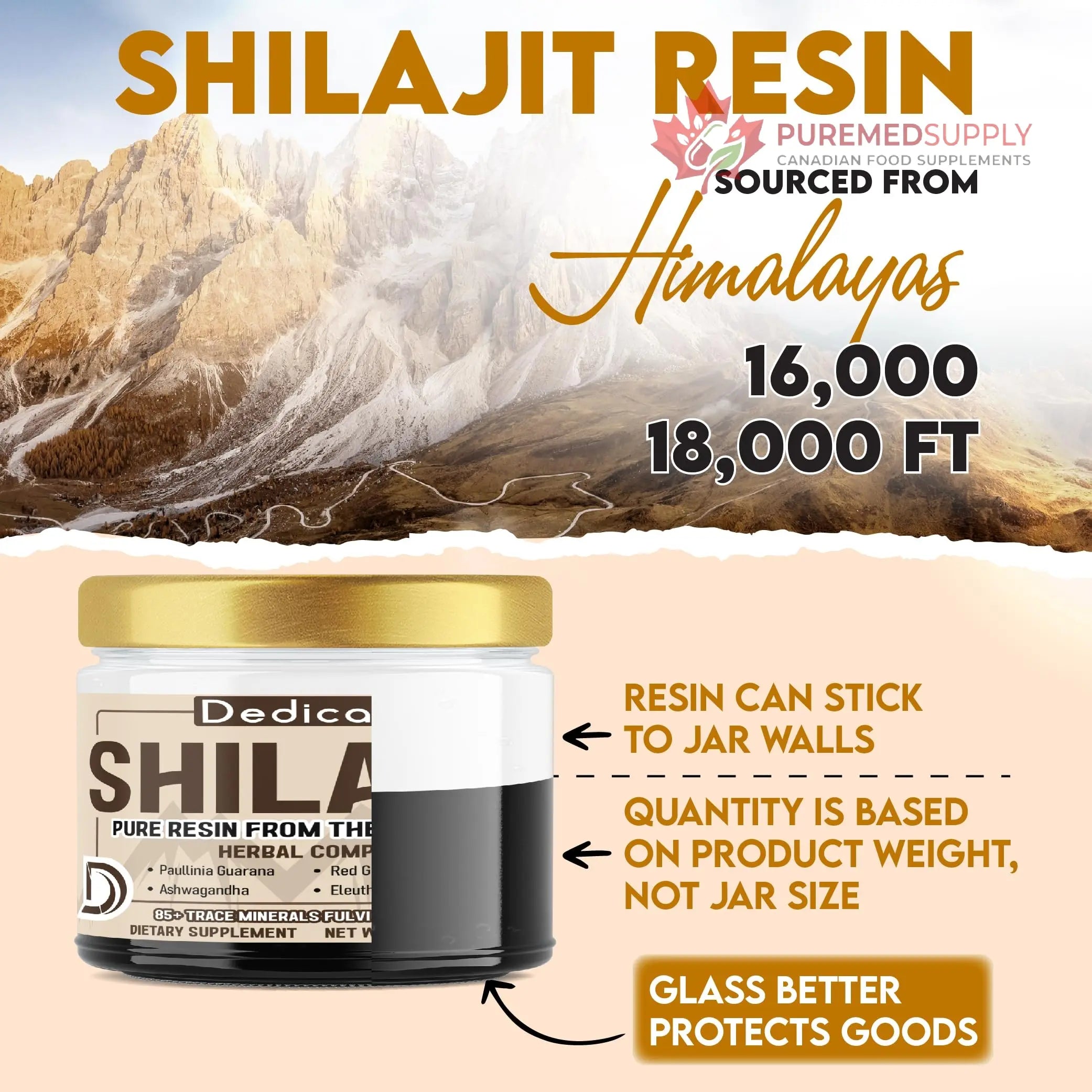 DEDICAD 30g Shilajit Resin with Herbal Complex - Paullinia Guarana, Gotu Kola Leaf & More - Shilajit Pure Himalayan Organic for Immune System, Energy Production, Brain Health & Stamina DEDICAD buy supplements canada