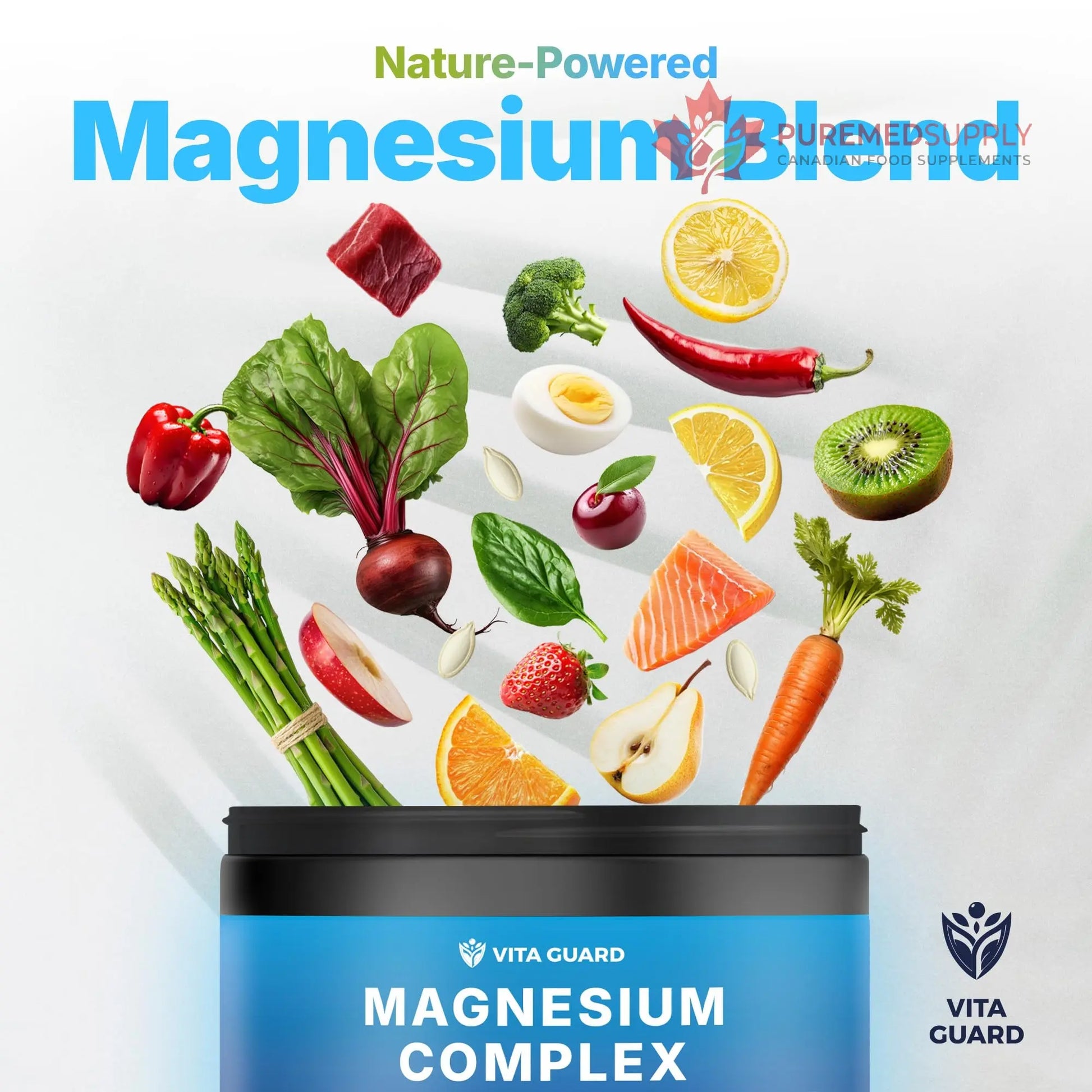 Vita Guard Magnesium Complex 1480mg – 10-in-1 with Glycinate, Citrate, Malate & More – High Absorption – Sleep, Muscle, Nerve & Heart Support – 90 Vegan Capsules – Non-GMO, Gluten-Free, No Sugar Vita Guard buy supplements canada