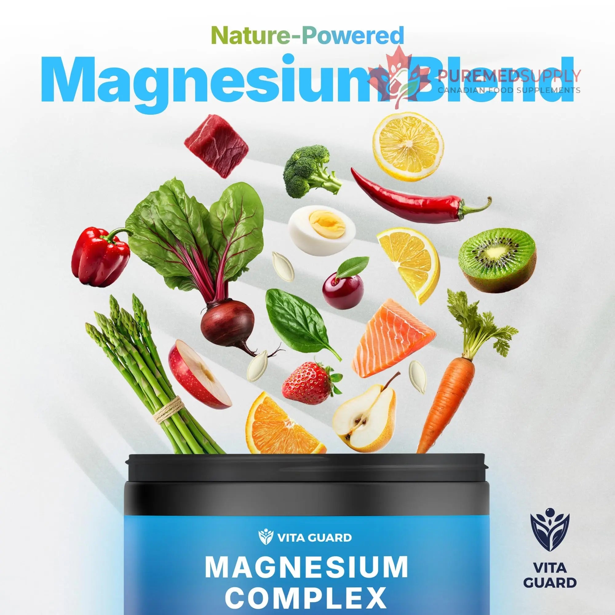Vita Guard Magnesium Complex 1480mg – 10-in-1 with Glycinate, Citrate, Malate & More – High Absorption – Sleep, Muscle, Nerve & Heart Support – 90 Vegan Capsules – Non-GMO, Gluten-Free, No Sugar Vita Guard buy supplements canada