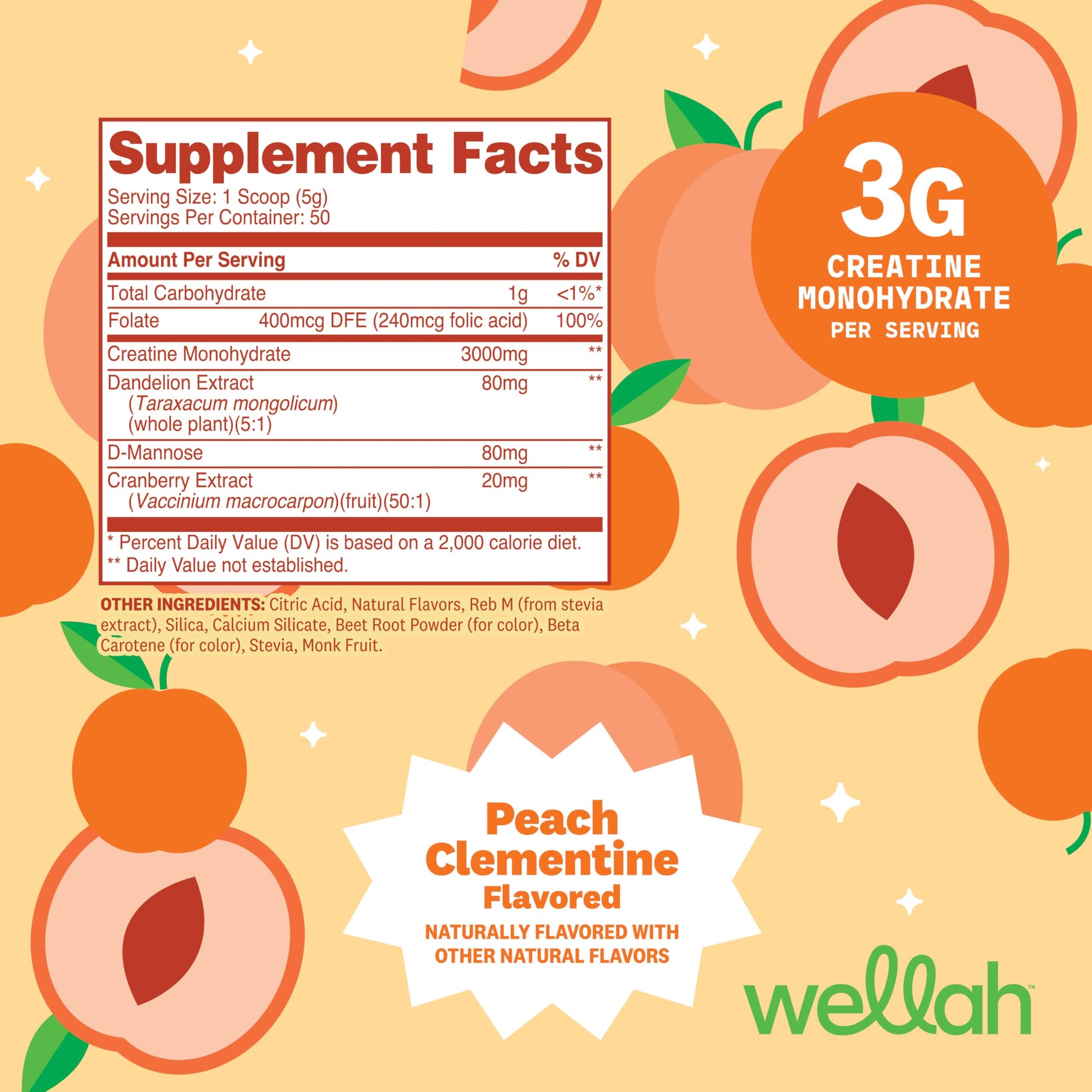 Wellah Creatine for Women - Creatine Monohydrate with Dandelion & Cranberry Extract (50 Servings, Clementine Peach) Wellah buy supplements canada