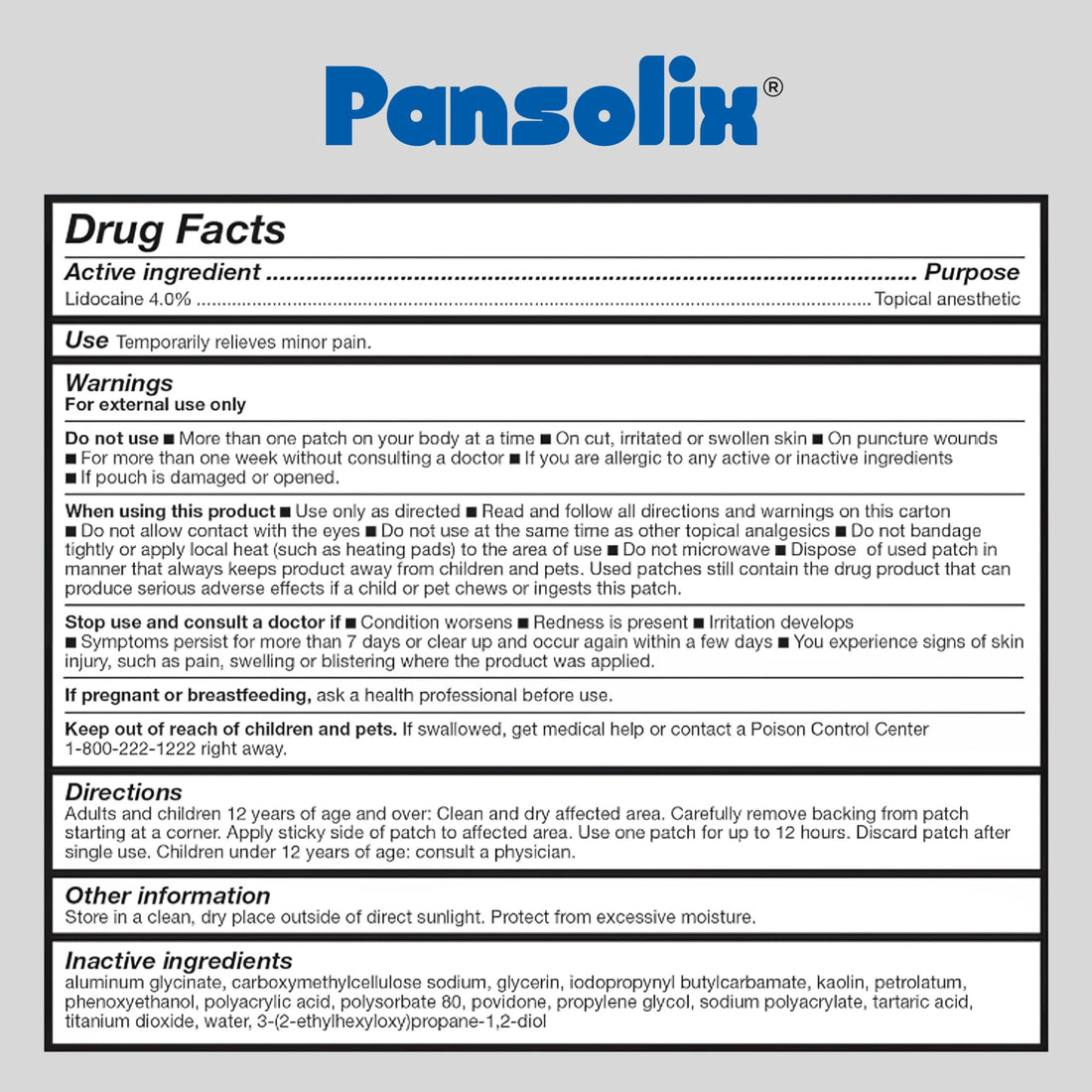 Pansolix Lidocaine Pain Relief Patches 4% | Topical Analgesic Patch | 10 x 14 cm | Skin Tone | Pack of 30 Pansolix buy supplements canada