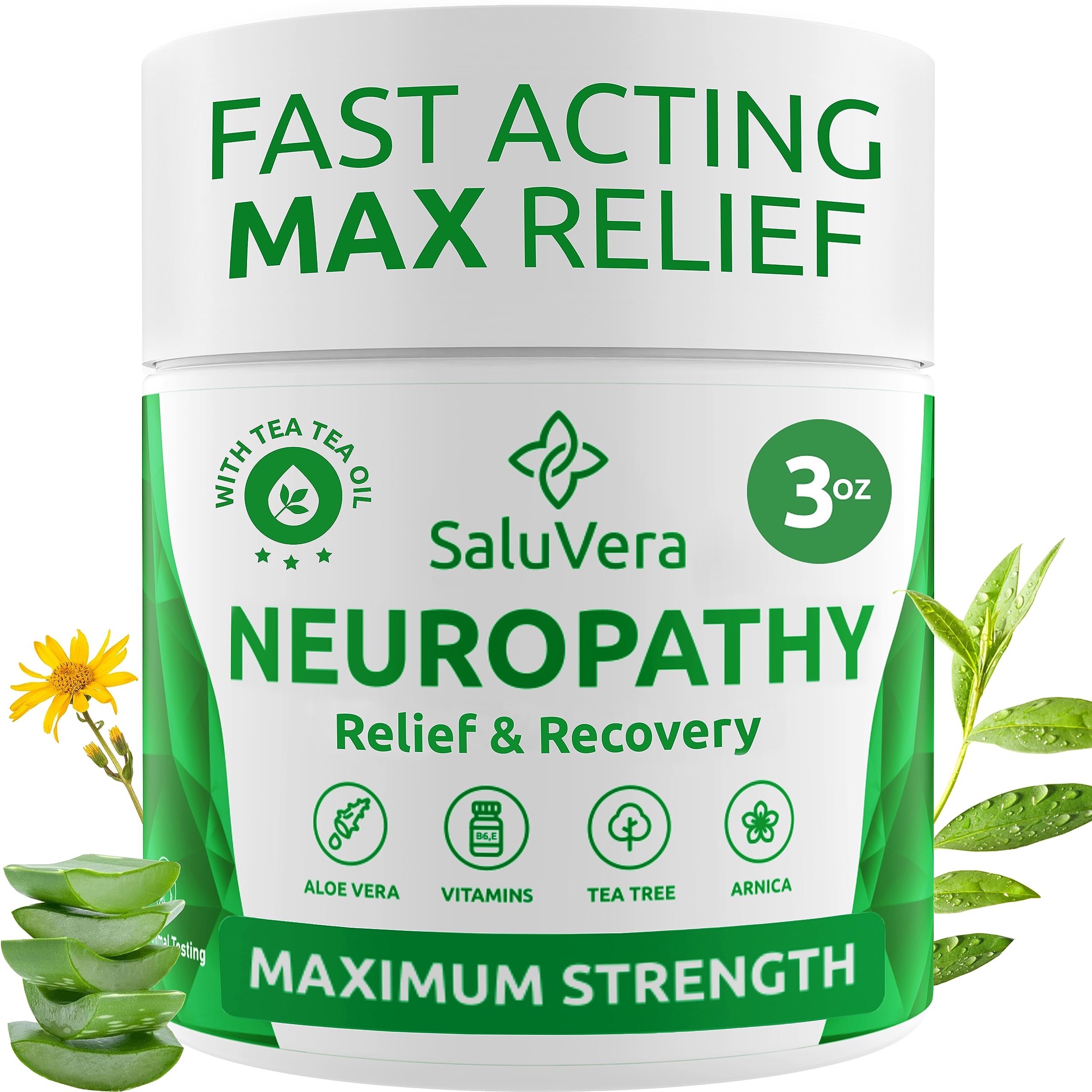 SaluVera Neuropathy Pain Relief Cream - Maximum Strength Nerve Pain Reliever for Foot, Toes, Hands, Legs with Aloe Vera, Arnica, MSM Vitamin B6, and Menthol for Fast-Acting Relief 3oz SaluVera buy supplements canada