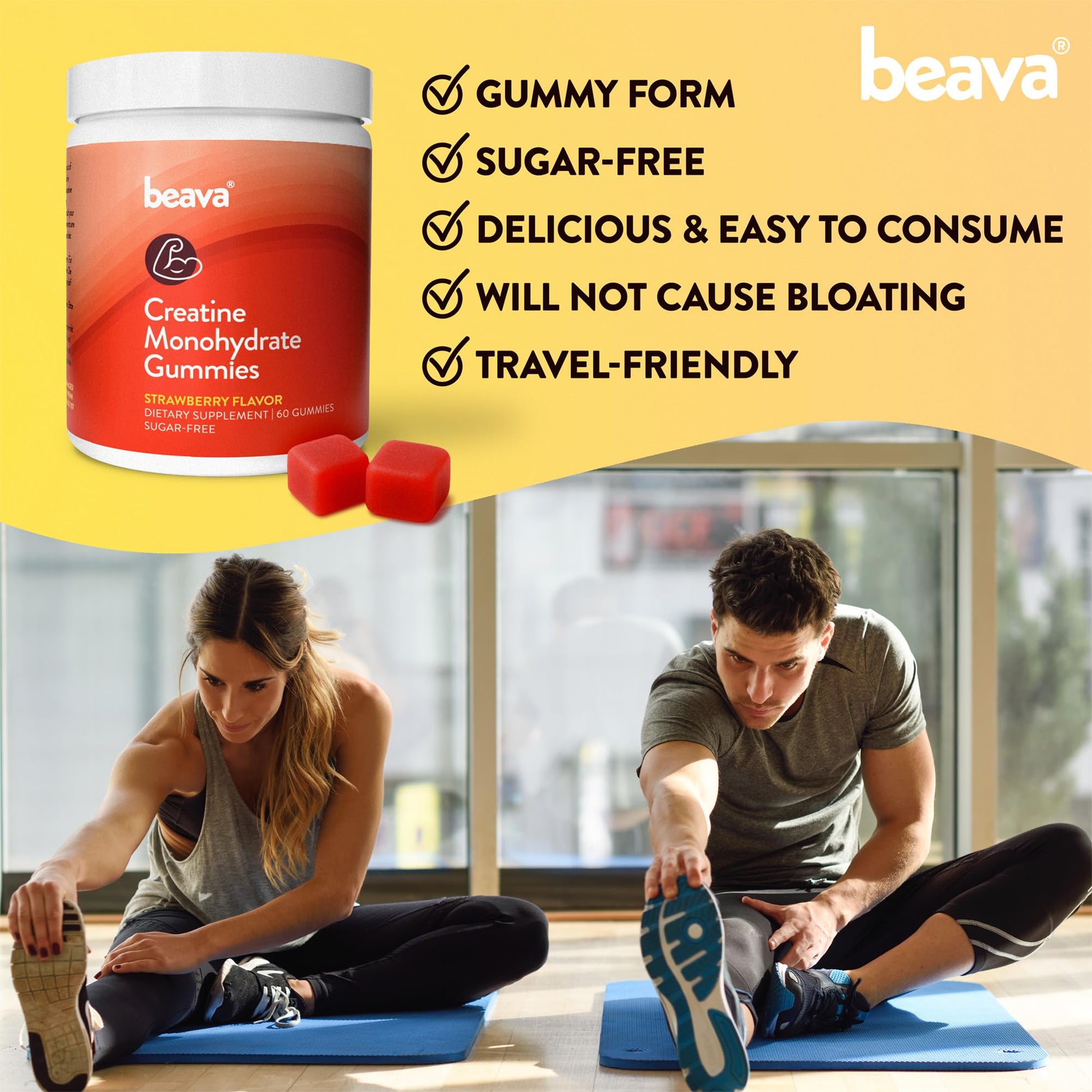 Creatine Monohydrate Gummies - 30 Servings - Vegan Creatine Chews for Muscle Growth, Muscle Recovery, Workout Recovery, Anaerobic Endurance - No Loading Phase - No Bloating - Strawberry - No Sugar beava buy supplements canada
