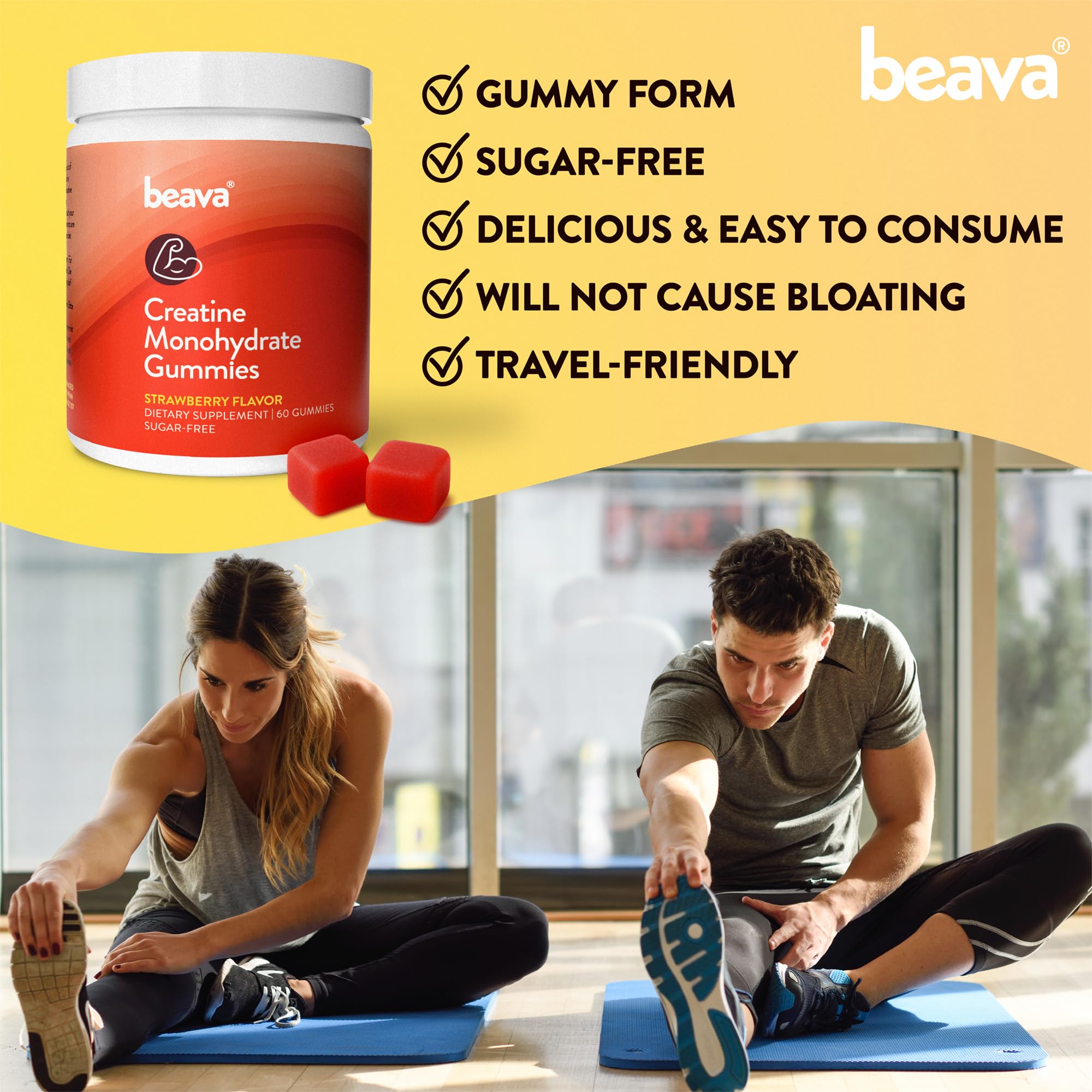 Creatine Monohydrate Gummies - 30 Servings - Vegan Creatine Chews for Muscle Growth, Muscle Recovery, Workout Recovery, Anaerobic Endurance - No Loading Phase - No Bloating - Strawberry - No Sugar beava buy supplements canada