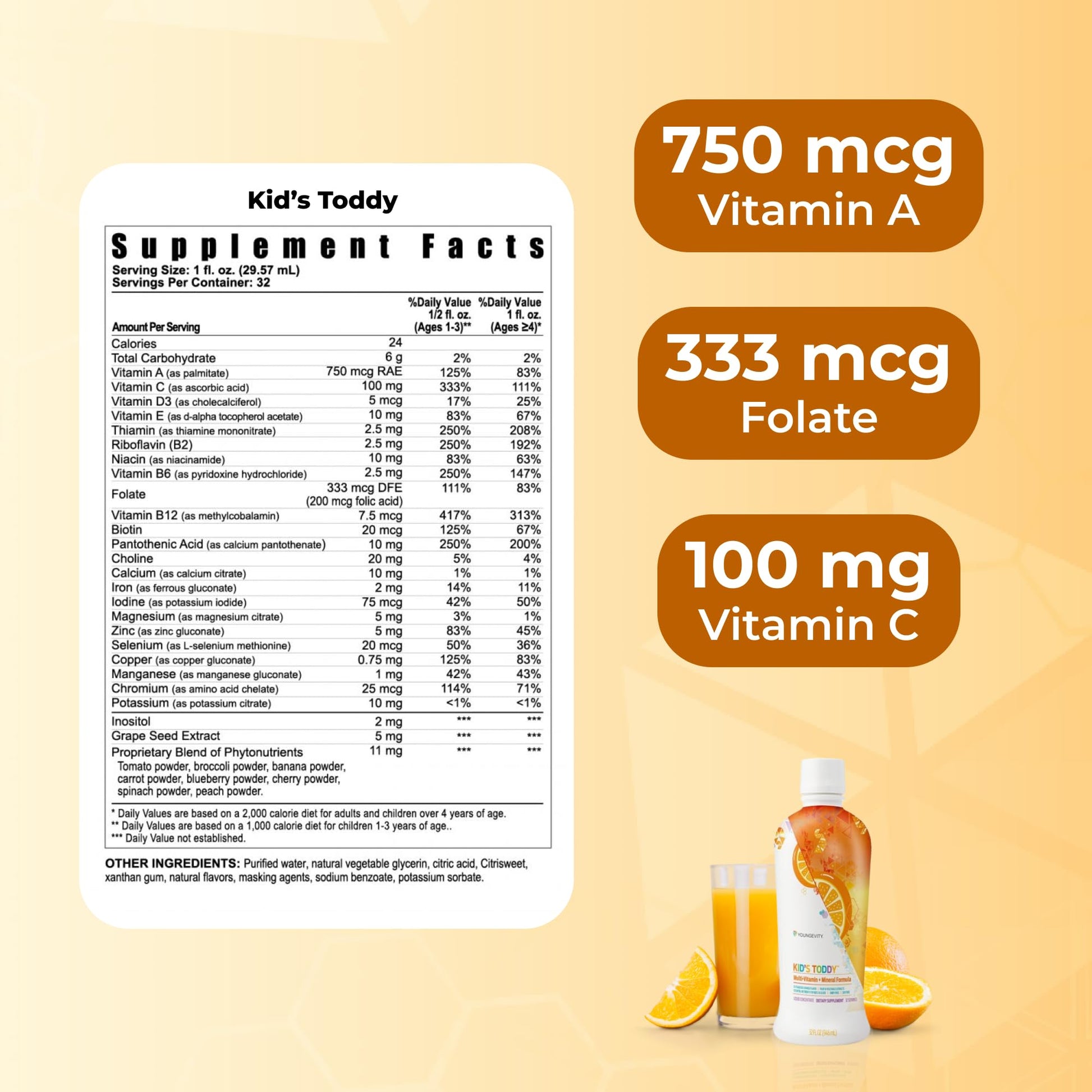 Youngevity Kid's Toddy™ - Mega Multivitamin for Kids & Children Age 2+ - 14 Vitamins, 10 Minerals, Phytonutrient Blend - Highly Absorbable - Great Tasting Orange 32 Fl Oz (Pack of 2) Youngevity buy supplements canada