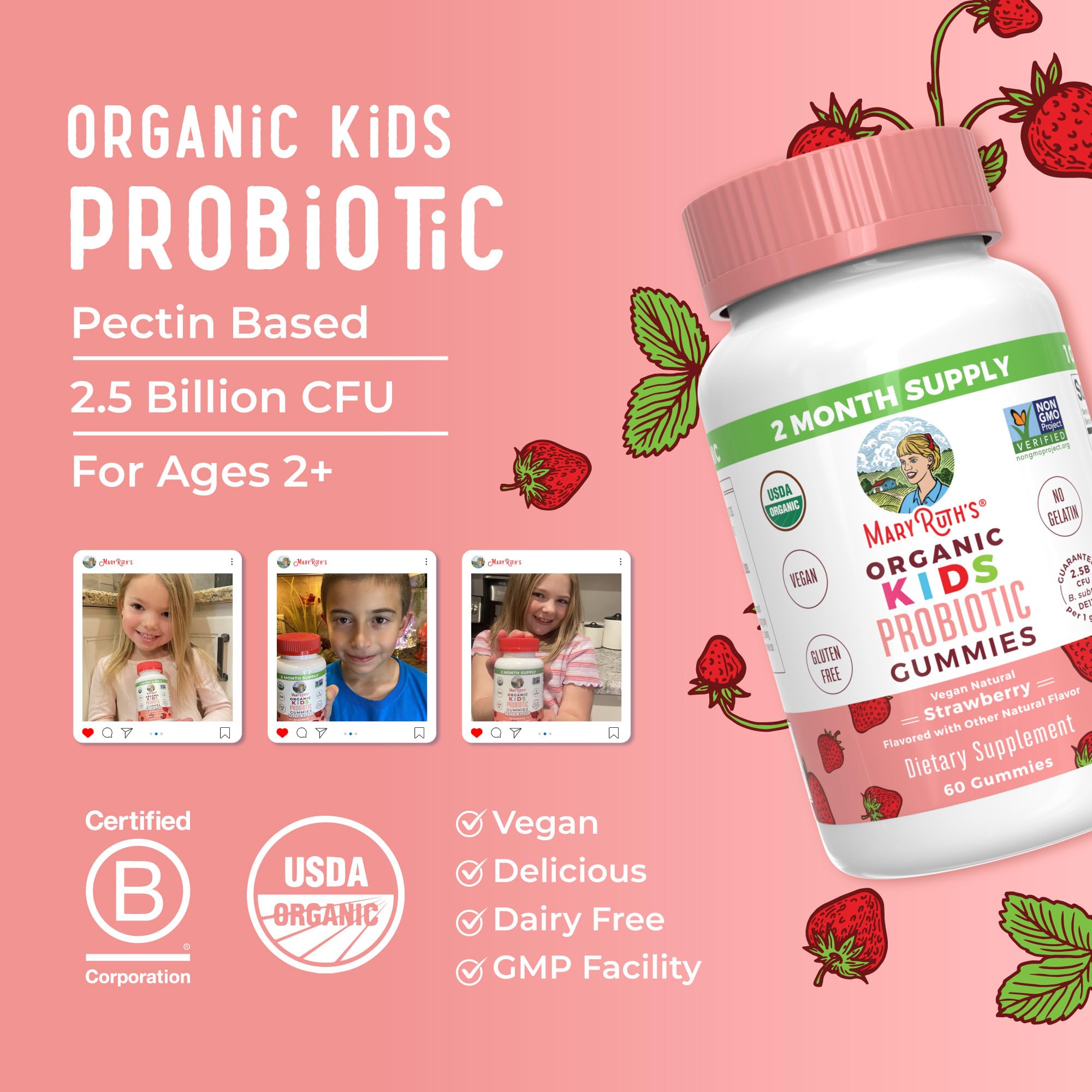 MaryRuth Organics Kids Probiotics for Digestive Health | USDA Probiotic Gummies | 2 Month Supply | Kids Probiotics | Immune Support | Gut Health Supplement | Vegan | Non-GMO | Gluten Free | 60 Count MARYRUTH'S buy supplements canada