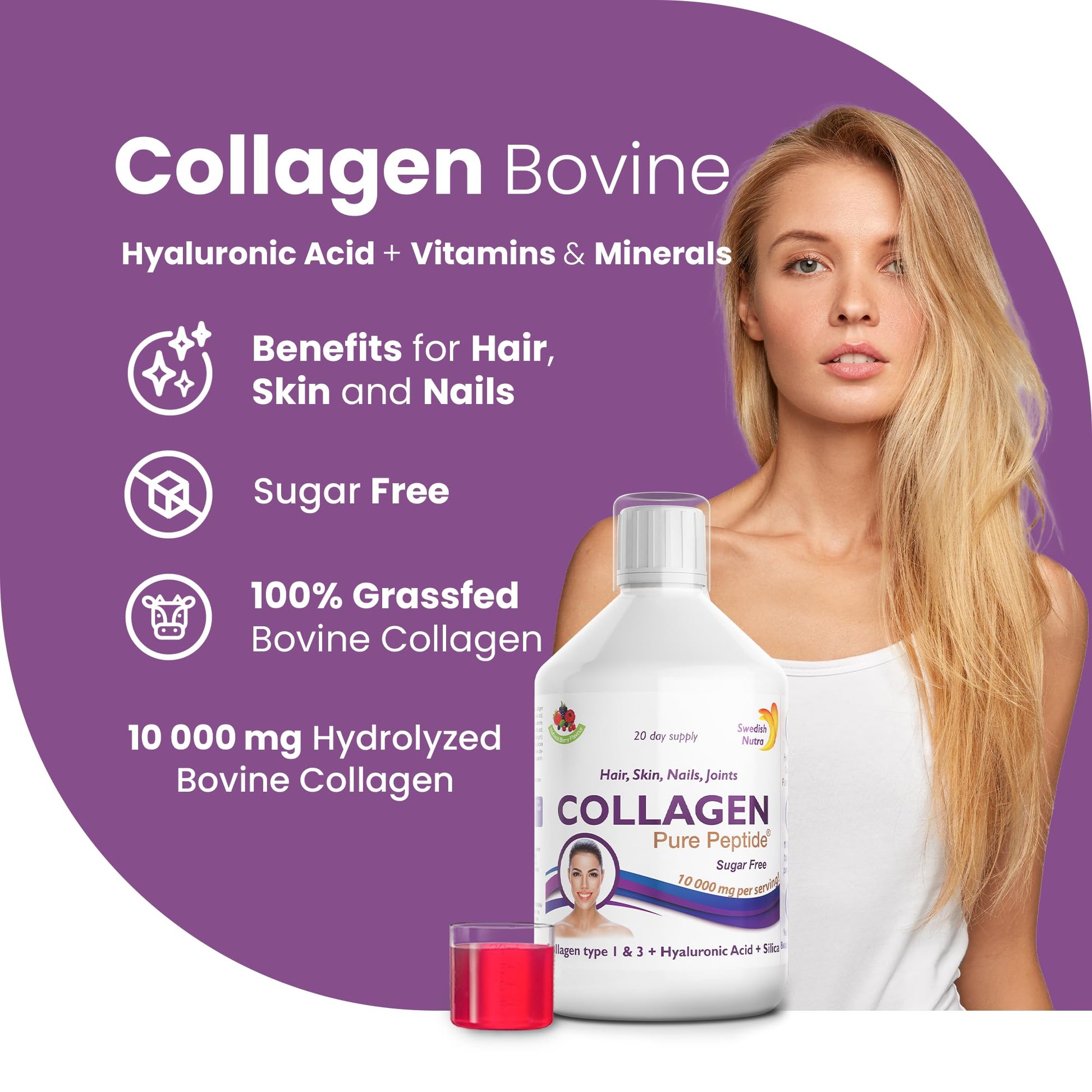 Swedish Nutra Liquid Bovine Collagen - Pack of 500ml, 20 Day Supply | Sugar Free Berry Flavour Swedish Nutra buy supplements canada