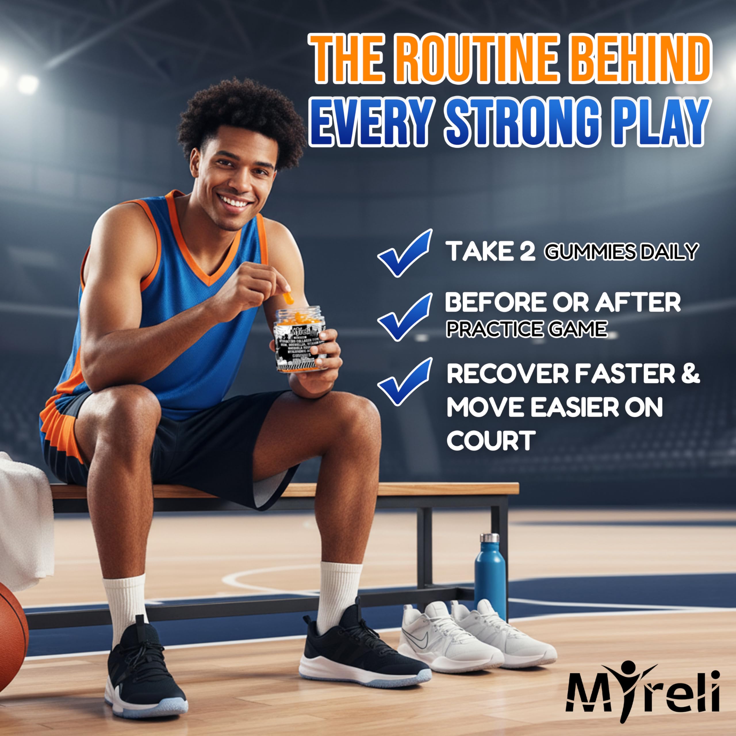MYRELI Hydrolyzed Collagen Type II 500mg, MSM 700mg, Boswellia 200mg, Vitamin C 400mg, Rhodiola 100mg, Hyaluronic Acid 100mg, Joint Mobility, Flexibility, Basketball Athletes, Vegan, Non GMO, 60 Gummy MYRELI buy supplements canada