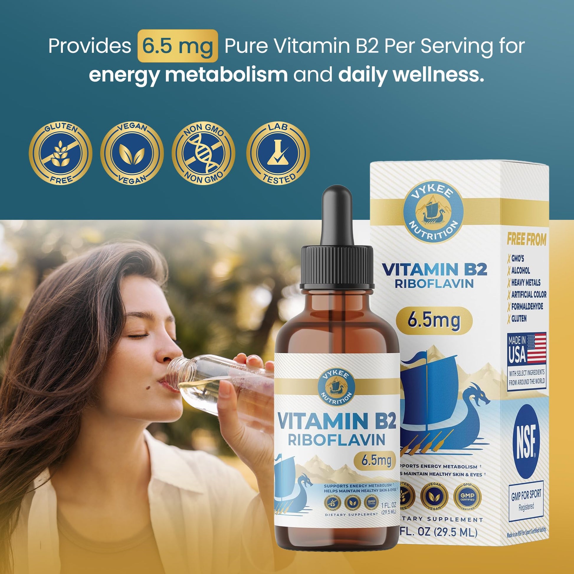 Vykee Nutrition Vitamin B2 Riboflavin Drops - Liquid B2 Supplement for Energy Metabolism, Cellular Function and Vision Support - Vegan, Non-GMO, Gluten-Free Vykee Nutrition buy supplements canada