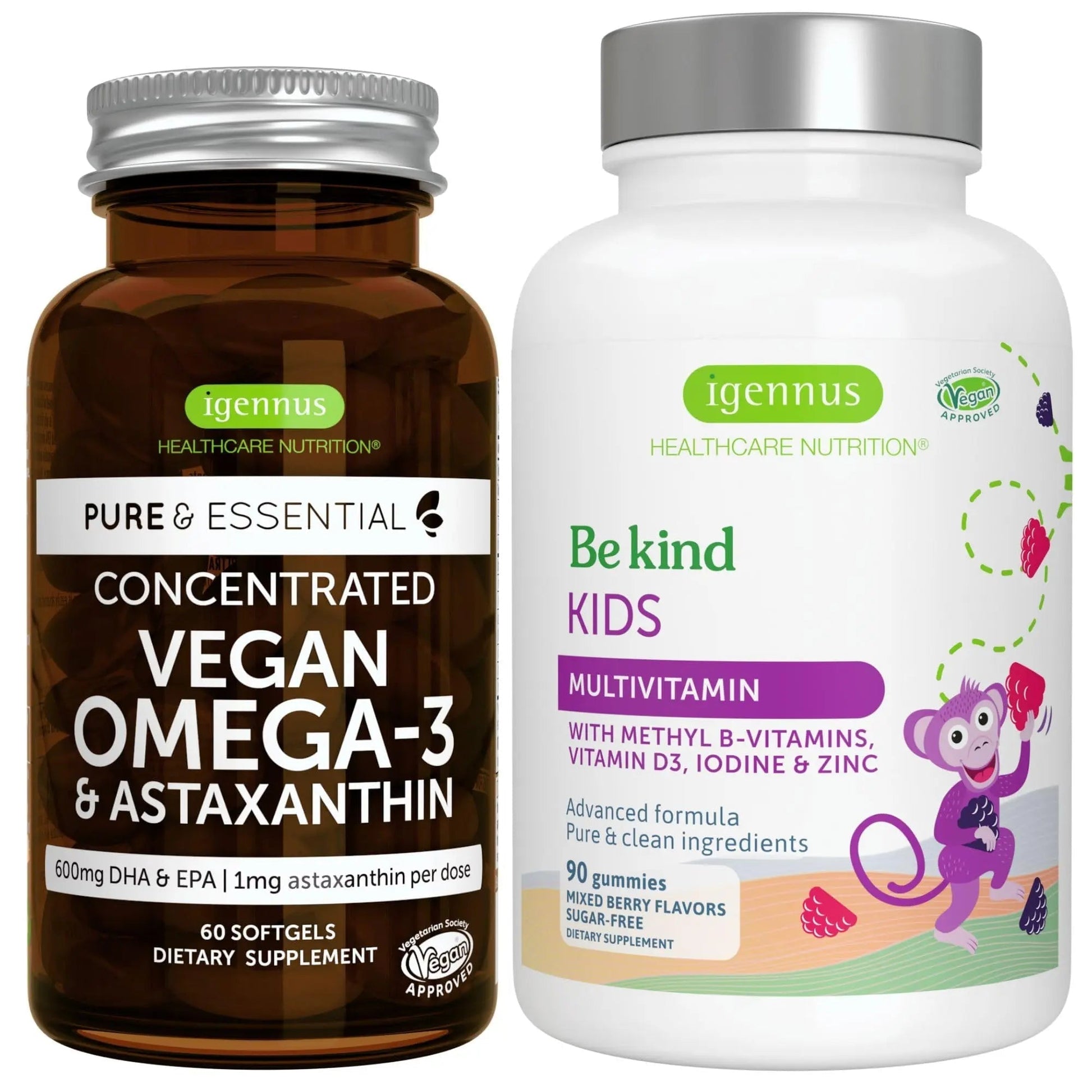 Vegan Omega-3 Algae Oil + Advanced Kids Multivitamin Gummy Bundle, High Concentration DHA & EPA + Vitamin A, B, C, D3 & E Igennus Healthcare Nutrition buy supplements canada