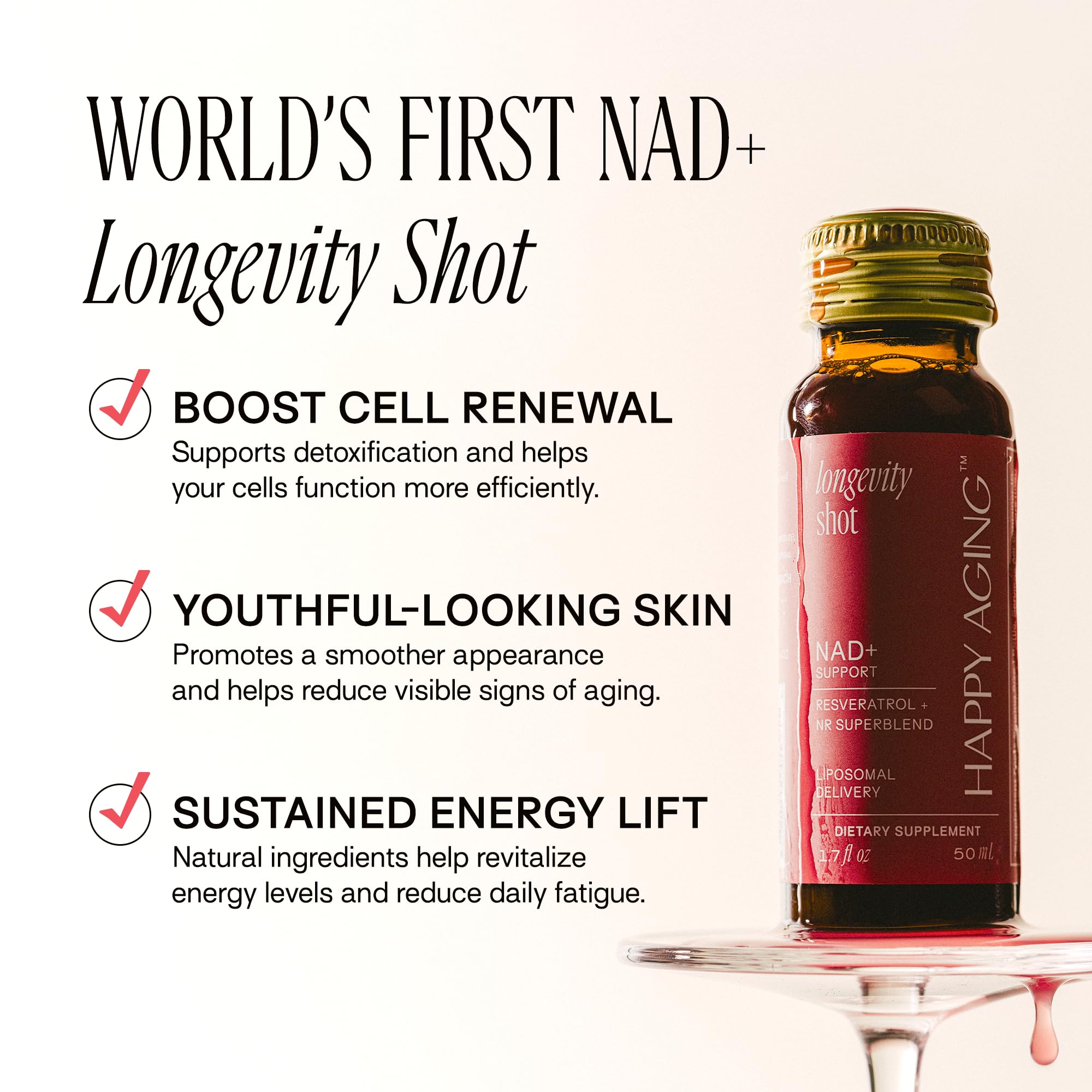 Happy Aging Liquid NAD+ Resveratrol Supplement, NMN Alternative, Liposomal Nicotinamide Riboside & Antioxidants for Energy Support, Brain Health, Firm Skin, Twice Weekly Use, 30 Shots Happy Aging buy supplements canada