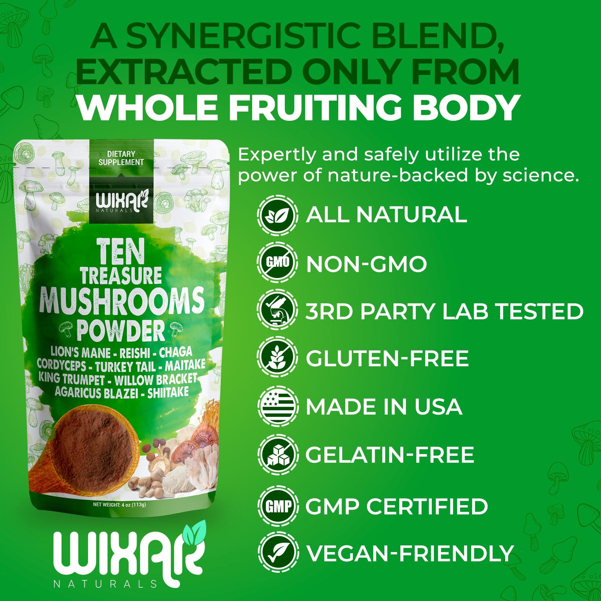 Wixar Mushroom Powder - Ten Treasure Mushrooms Extract Supplement Blend for Coffee WIXAR NATURALS buy supplements canada