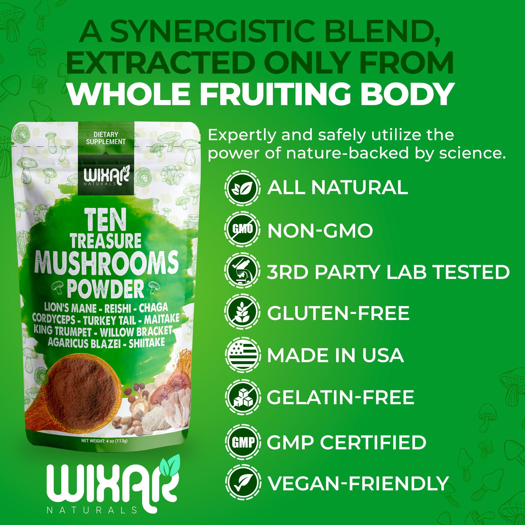 Wixar Mushroom Powder - Ten Treasure Mushrooms Extract Supplement Blend for Coffee WIXAR NATURALS buy supplements canada
