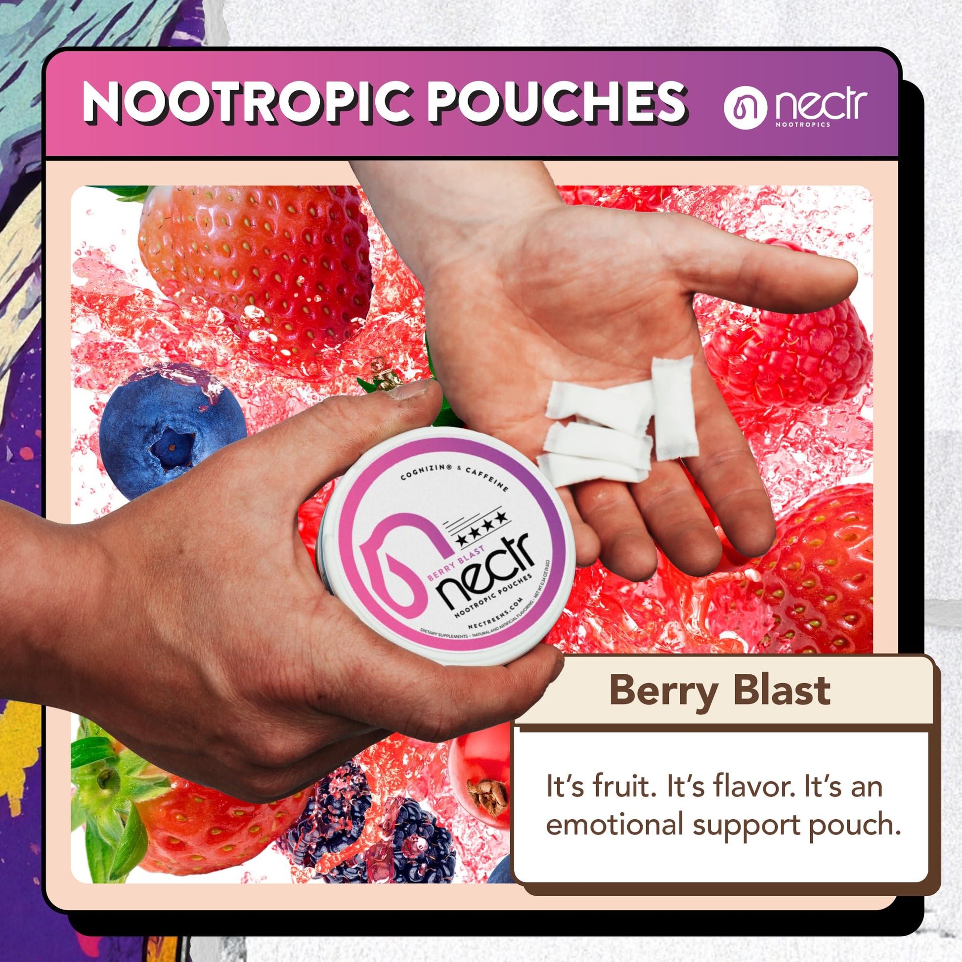 Nectr Energy Nootropic Pouches – Berry Blast Flavored, Caffeine Pouches with Cognizin® Citicoline. Sugar-Free Brain Treats. Smooth, Sustained Focus & Energy Supplement - 1 Puck of 16pcs Nectr buy supplements canada
