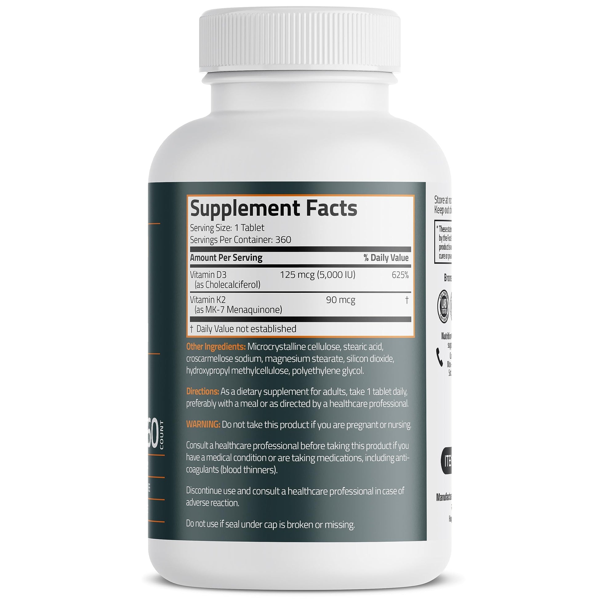 Bronson Basics Vitamin K2 D3 (MK7) Supplement Non-GMO Formula 5000IU (125 mcg) Bronson buy supplements canada