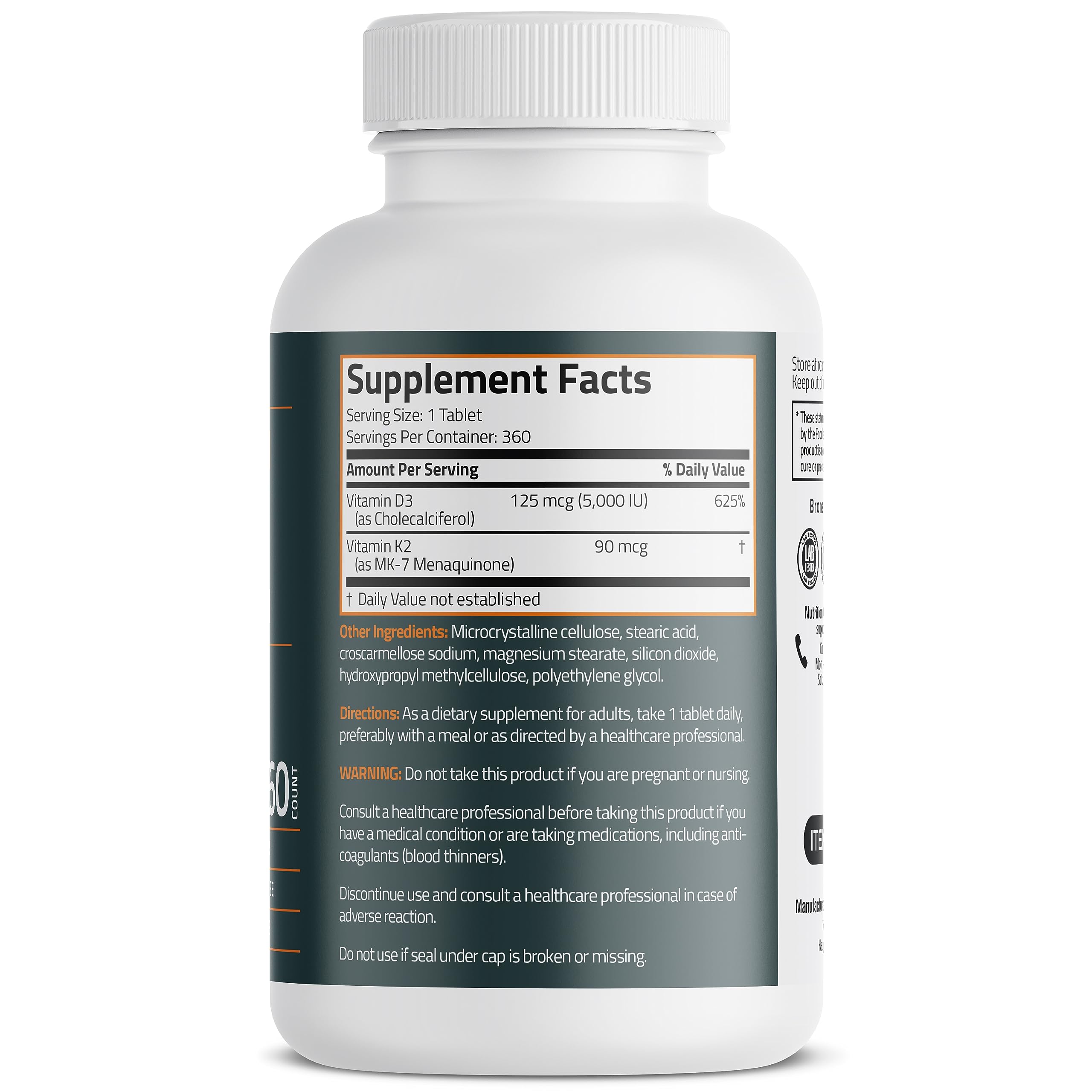 Bronson Basics Vitamin K2 D3 (MK7) Supplement Non-GMO Formula 5000IU (125 mcg) Bronson buy supplements canada