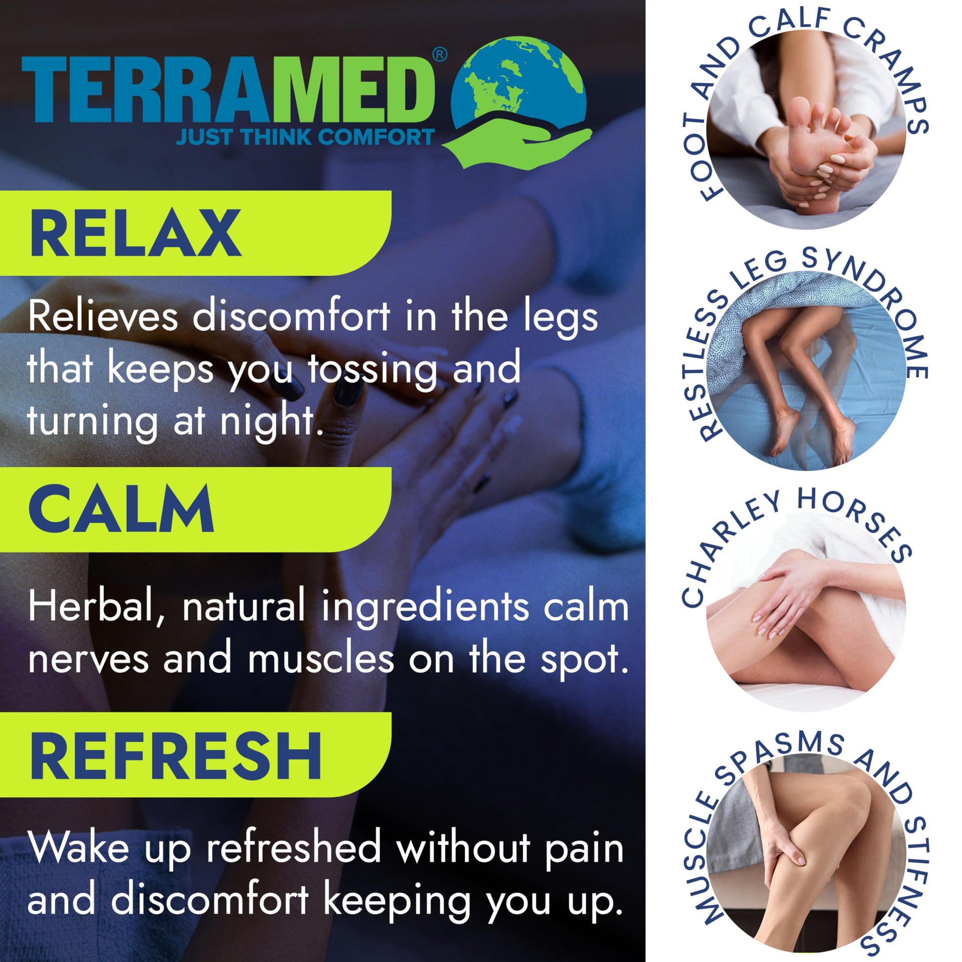 Leg Cramp Relief Pills | Pain Relief for Muscle Spasms, Soreness, & Foot and Calf Cramps | Homeopathic Medicine for Restless Legs Syndrome Relief (30 Pills) Terramed Just Think Comfort buy supplements canada