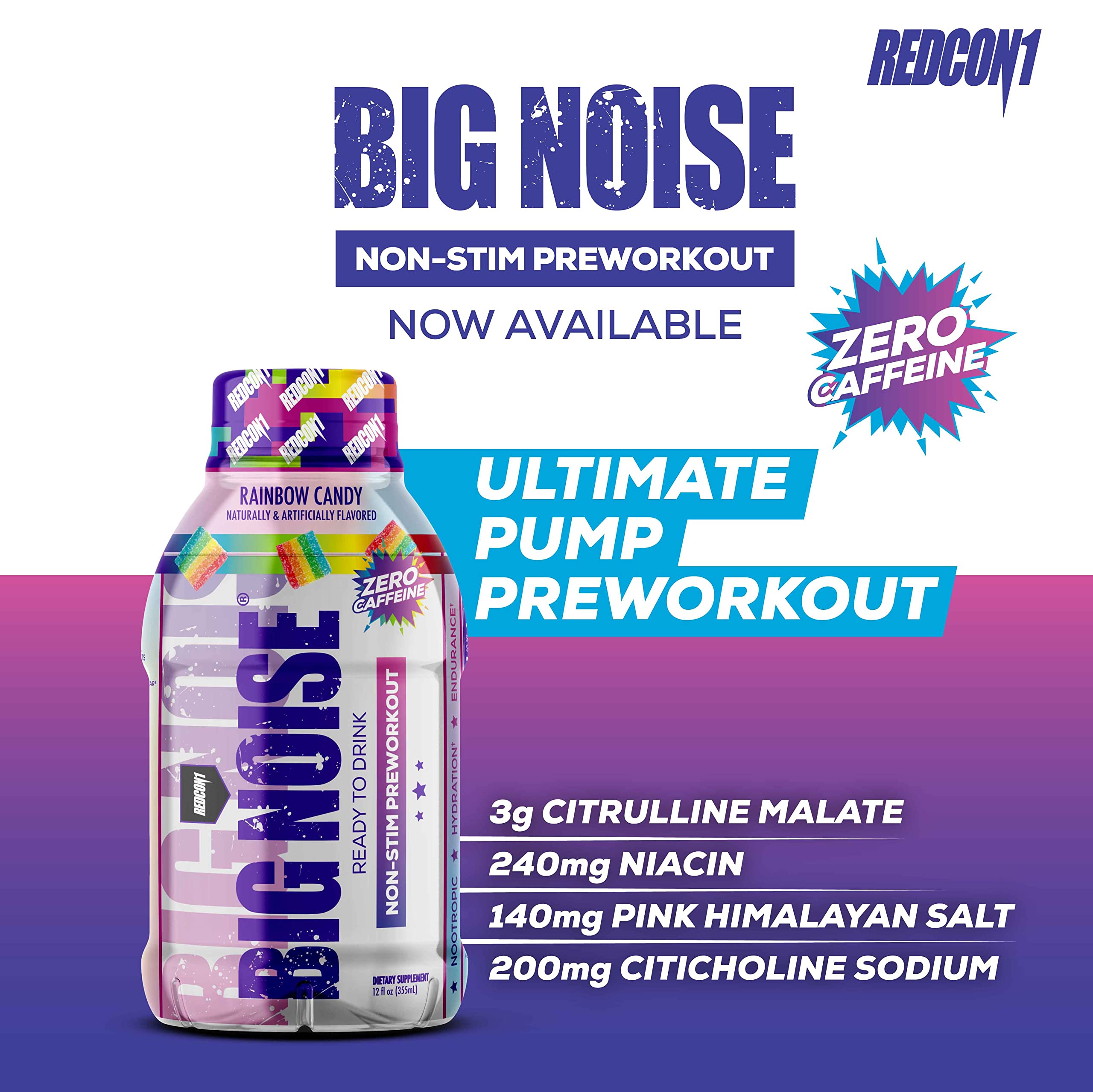 REDCON1 Big Noise RTD Pre Workout Drink, Rainbow Candy - Caffeine-Free Ready-to-Drink REDCON1 buy supplements canada
