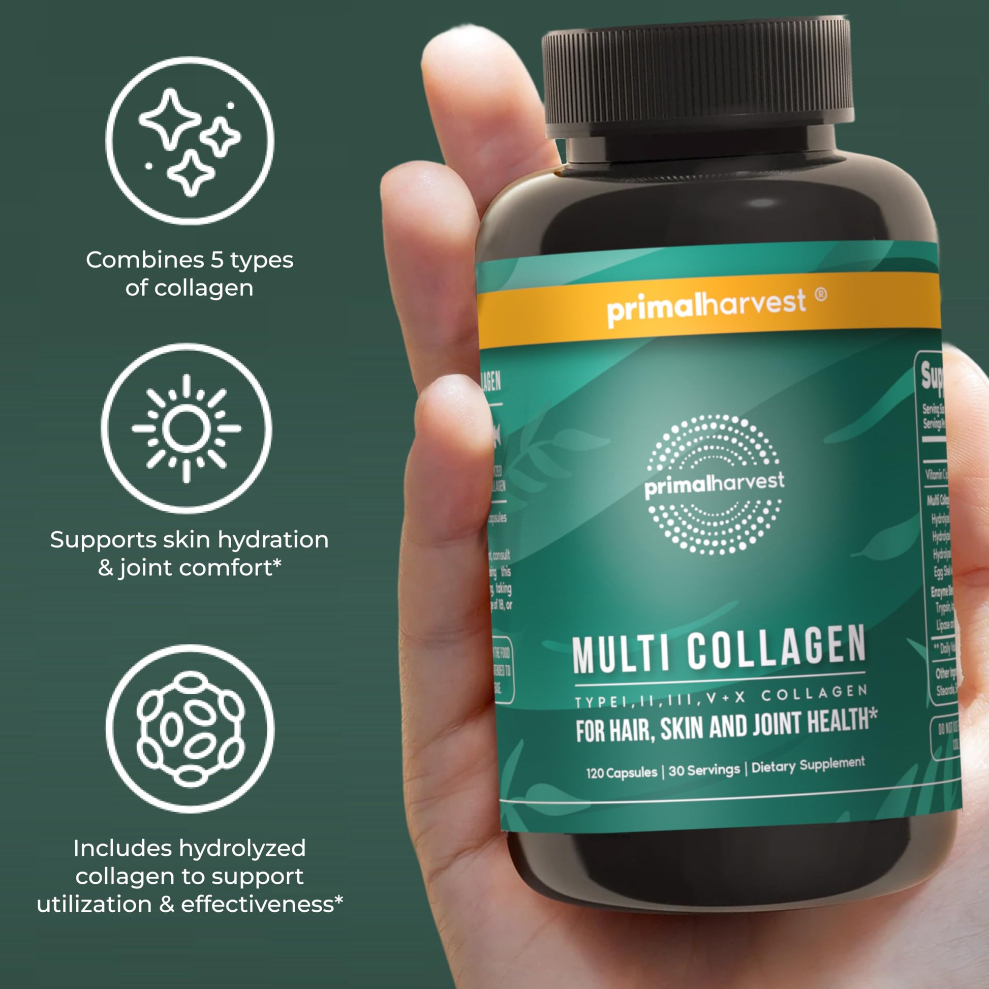 Primal Harvest Multi Collagen Pills for Women and Men (Type I, II, III, V, X) 120 Capsules w/Vitamin C for Hair, Skin, Nails Primal Harvest buy supplements canada
