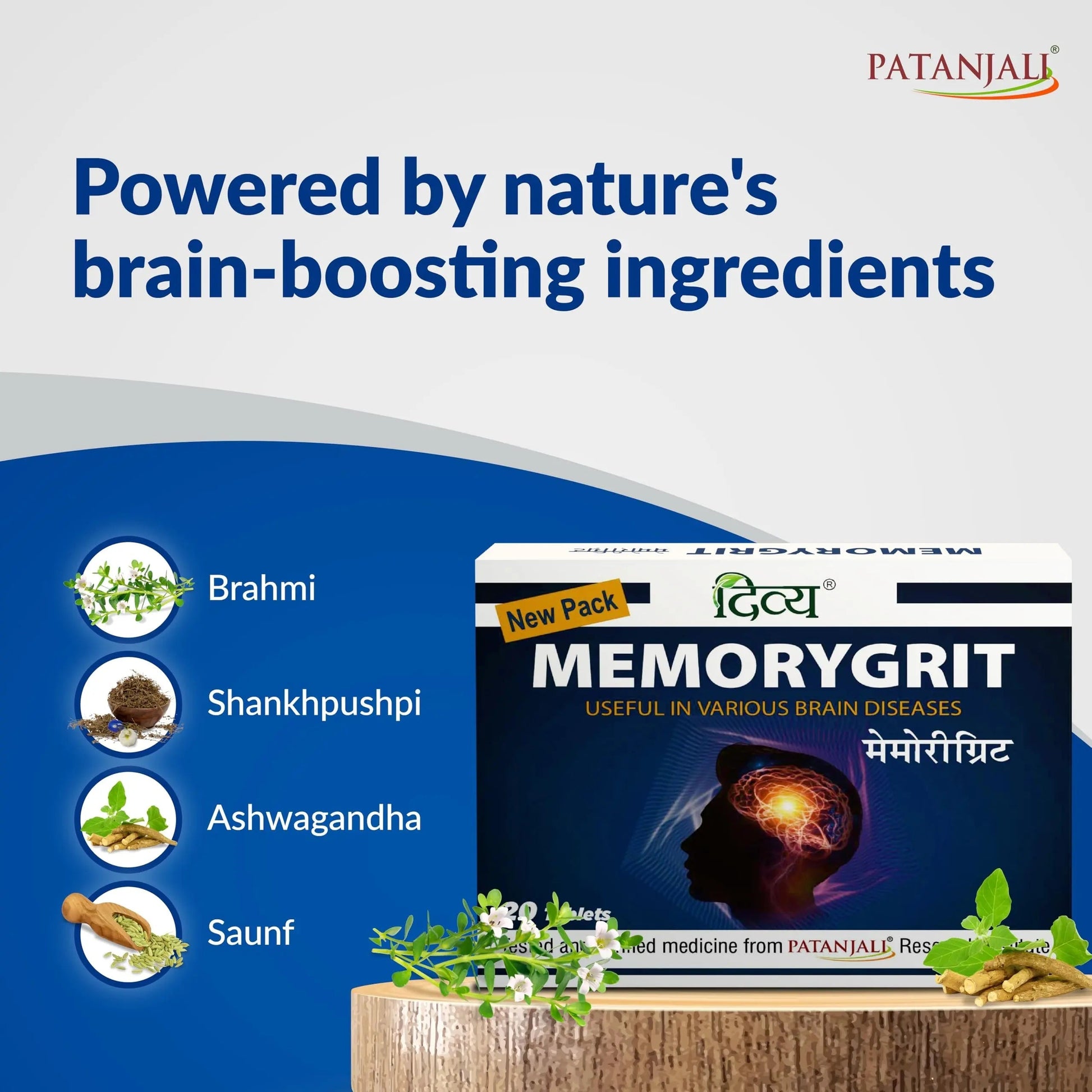 Patanjali Divya Memorygrit 20 Tablets Ayurvedic Supplement for Memory Focus and Brain Health Support (Pack of 1) patanjali buy supplements canada