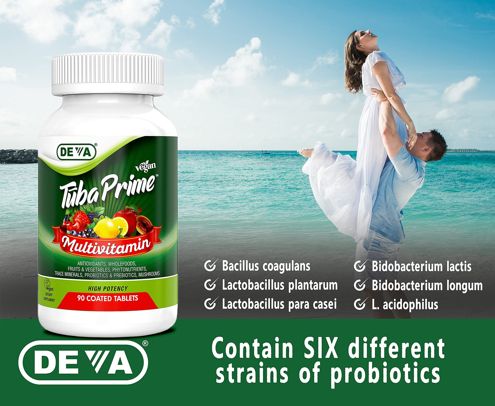 DEVA Tuba Prime Vegan Multivitamin - High-Potency Vitamin and Mineral Dietary Supplement - Antioxidants, Fruit and Vegetable Blend, Super Mushrooms, Probiotics, Prebiotics, Seeds, Herbs - 90 Tablets DEVA buy supplements canada