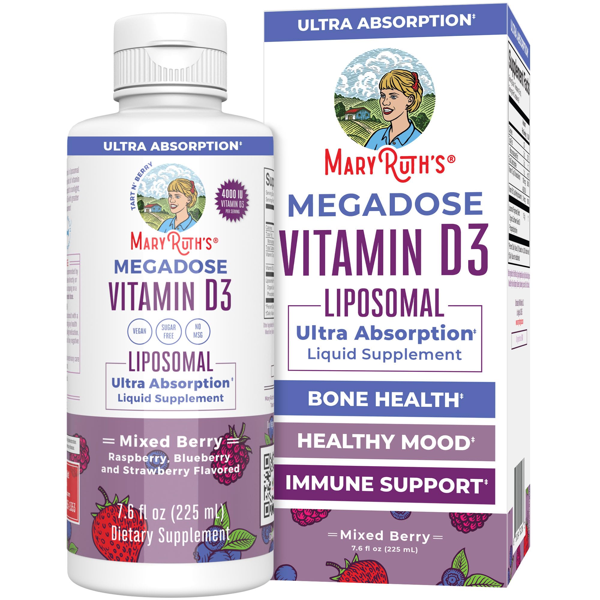 MaryRuth Organics Megadose Vitamin D3 Liposomal | Vitamin D 4000 IU | Ultra Absorption | Immune Support for Adults | Bone Health | VIT D3 | Vegan | Sugar Free | Gluten Free | Non-GMO | 45 Servings MARYRUTH'S buy supplements canada