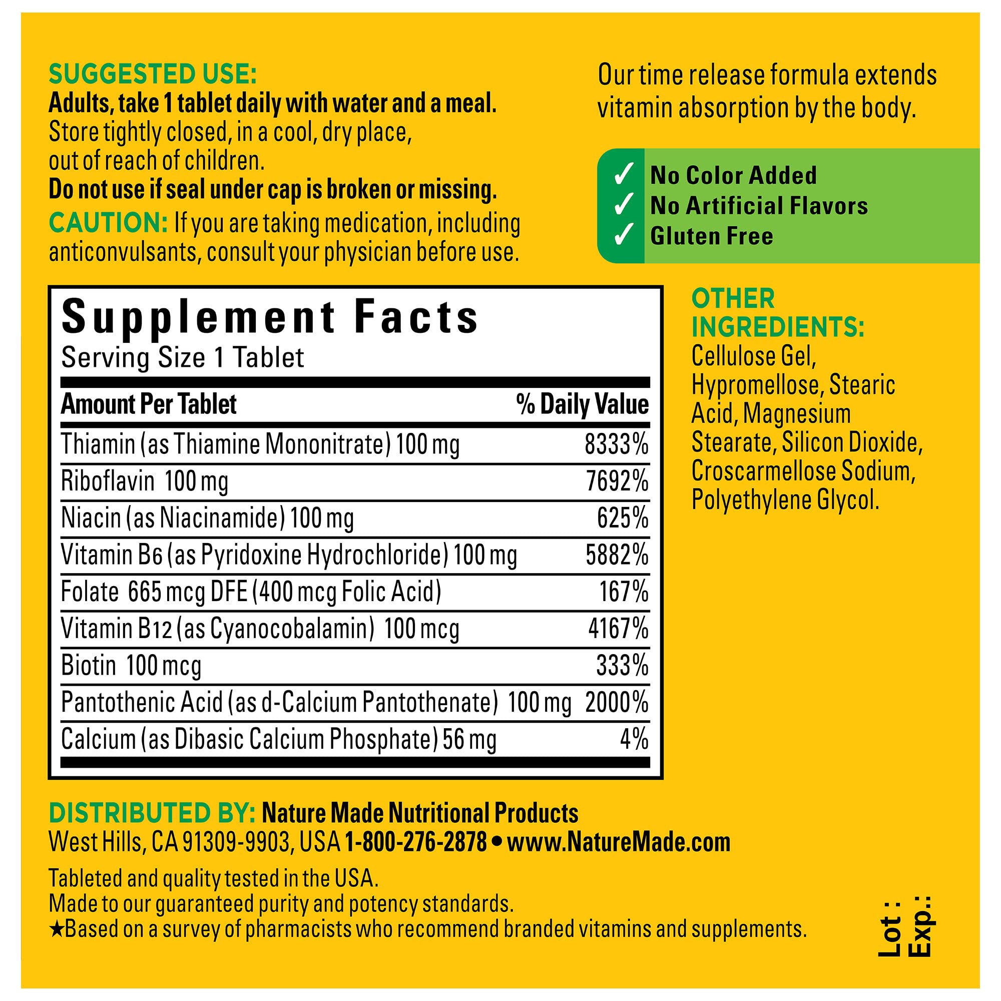 Nature Made Time Release Vitamin B-100 High Potency B Complex, Dietary Supplement Nature Made buy supplements canada