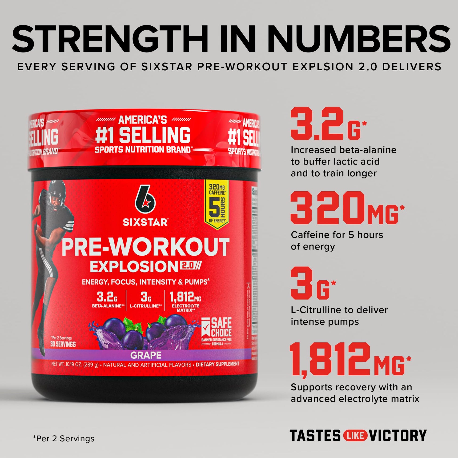 Six Star Pre-Workout Explosion, Grape (30 Servings) - Preworkout Energy Powder Supplement for Men & Women - Workout Drink Mix with L-Tyrosine & Beta Alanine Six Star buy supplements canada