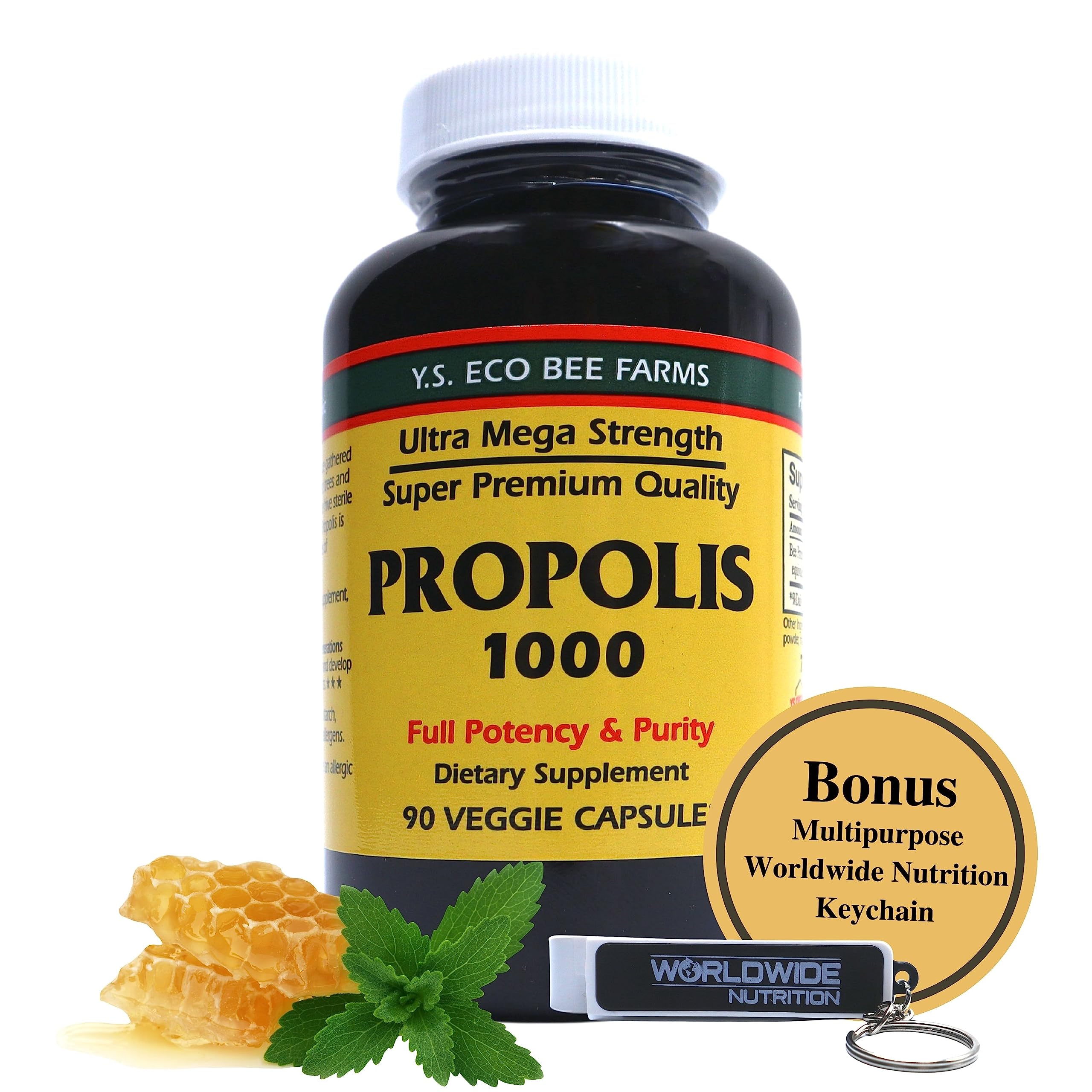 Y.S. Organic Bee Farms Propolis-Raw Unprocessed 1000mg - Your Gateway to Wellness - 90 Capsules with Bonus worldwidenutrition Multi Purpose Key Chain Worldwide Nutrition buy supplements canada