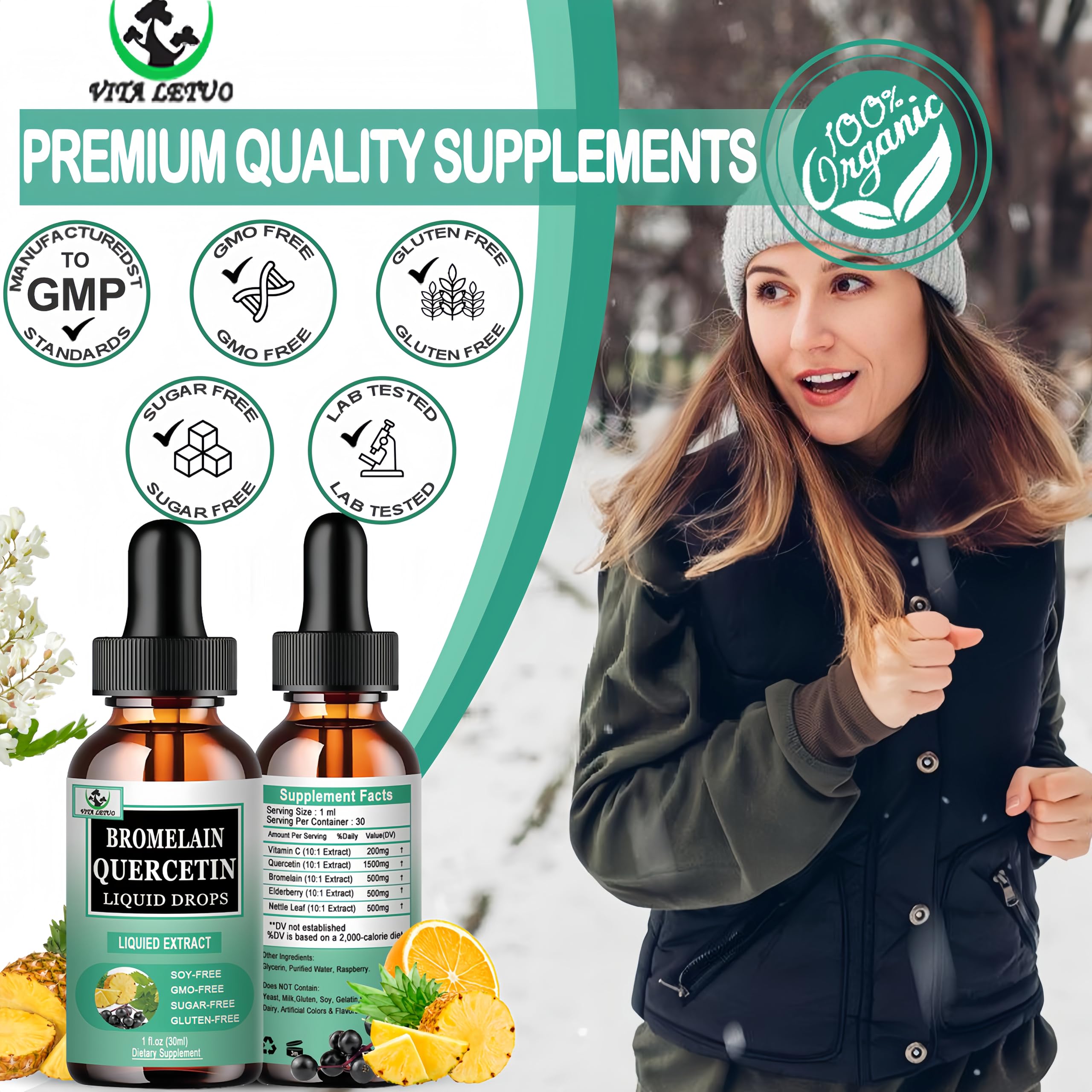 Quercetin Liquid Drops, Quercetin with Bromelain Elderberry Nettle Leaf Vitamin C Liquid Supplements, High Absorption Quercetin Liquid Drops for Women Men, Healthy Immune Antioxidant Support, Non-GMO Vita letuo buy supplements canada